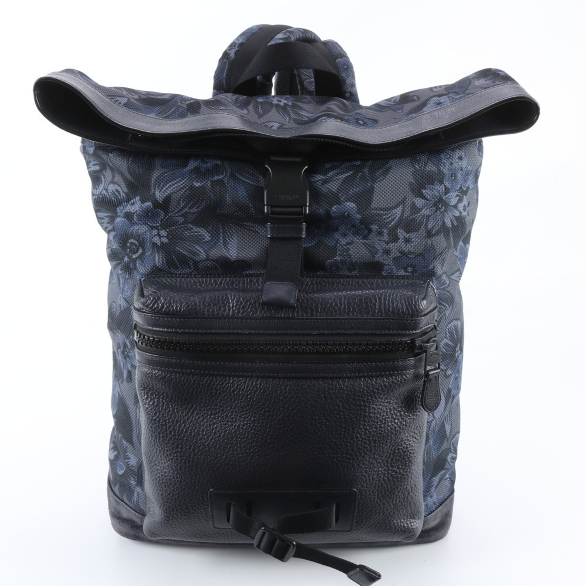 Coach Navy Leather Nylon Backpack Shoulder Bag (Pre-Owned)