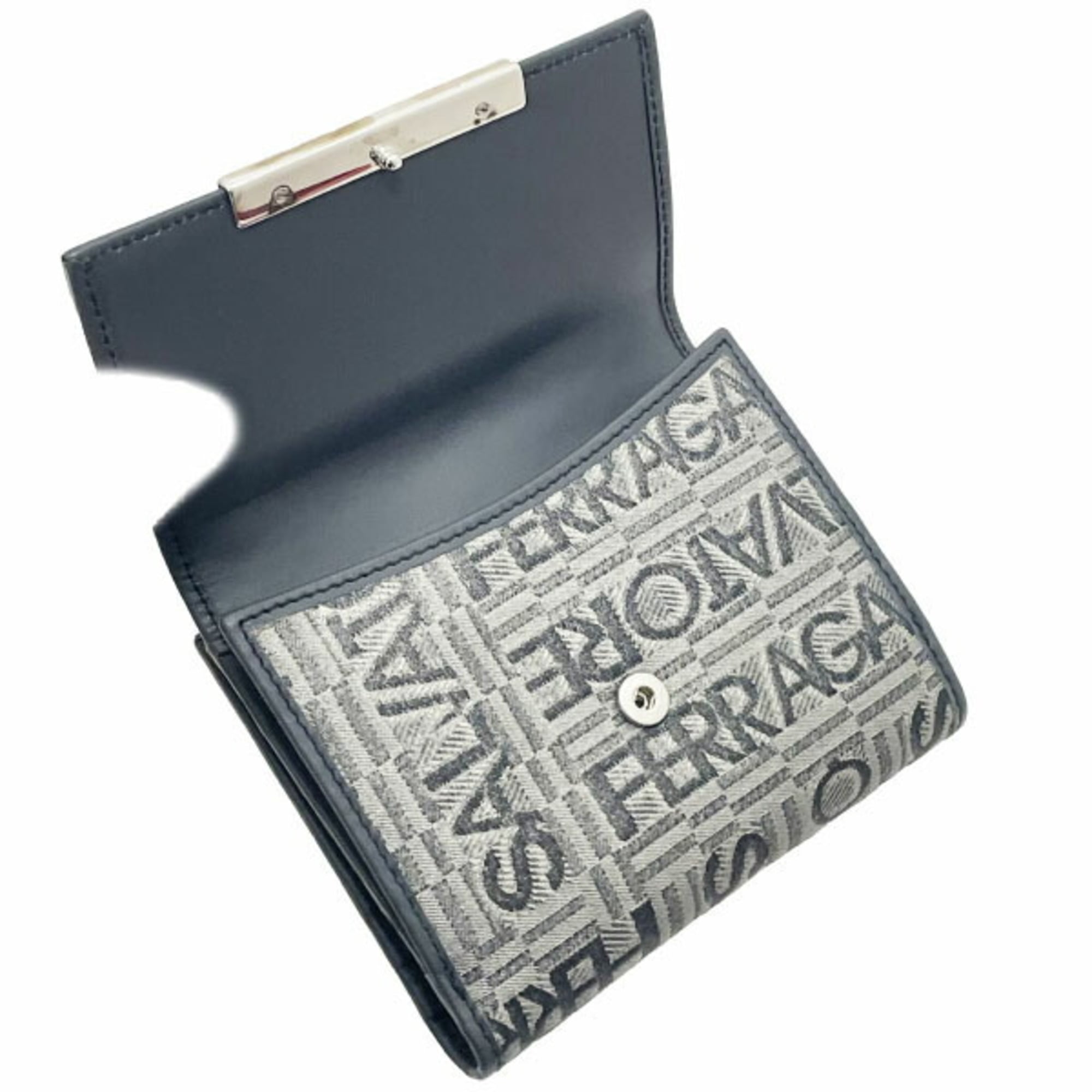 Salvatore Ferragamo Gray Canvas Leather Wallet (Bi-Fold) (Pre-Owned)
