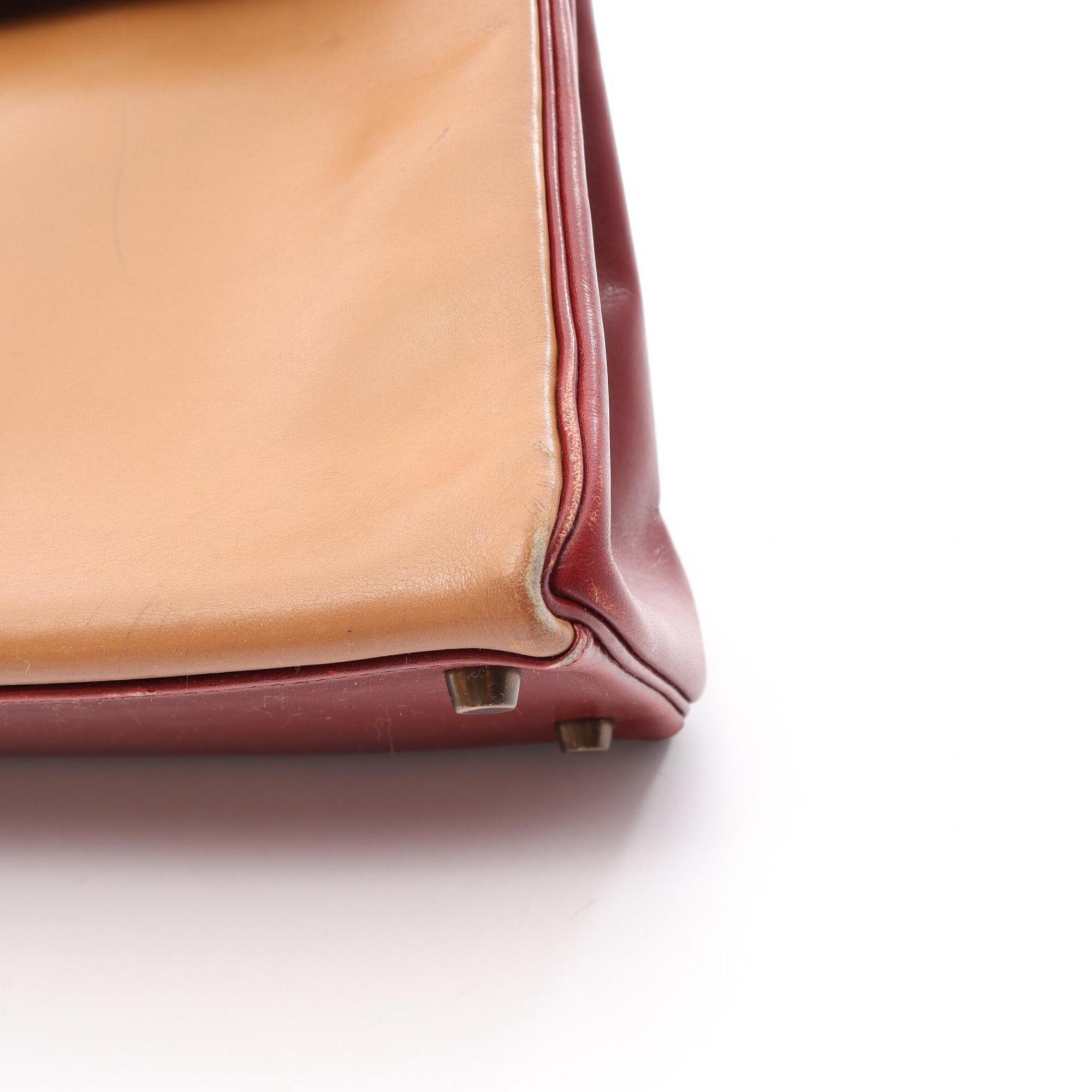 Hermes Bordeaux Brown Green Natural Rouge H Box Calf Leather Handbag (Pre-Owned)