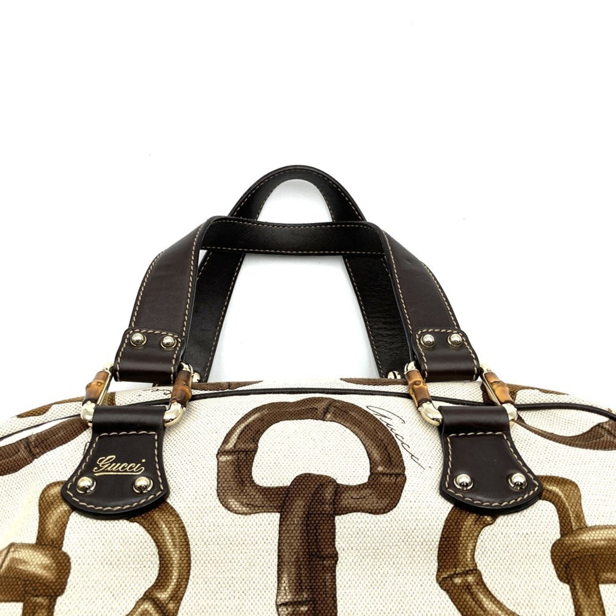 Gucci Beige Canvas Leather Tote Bag (Pre-Owned)