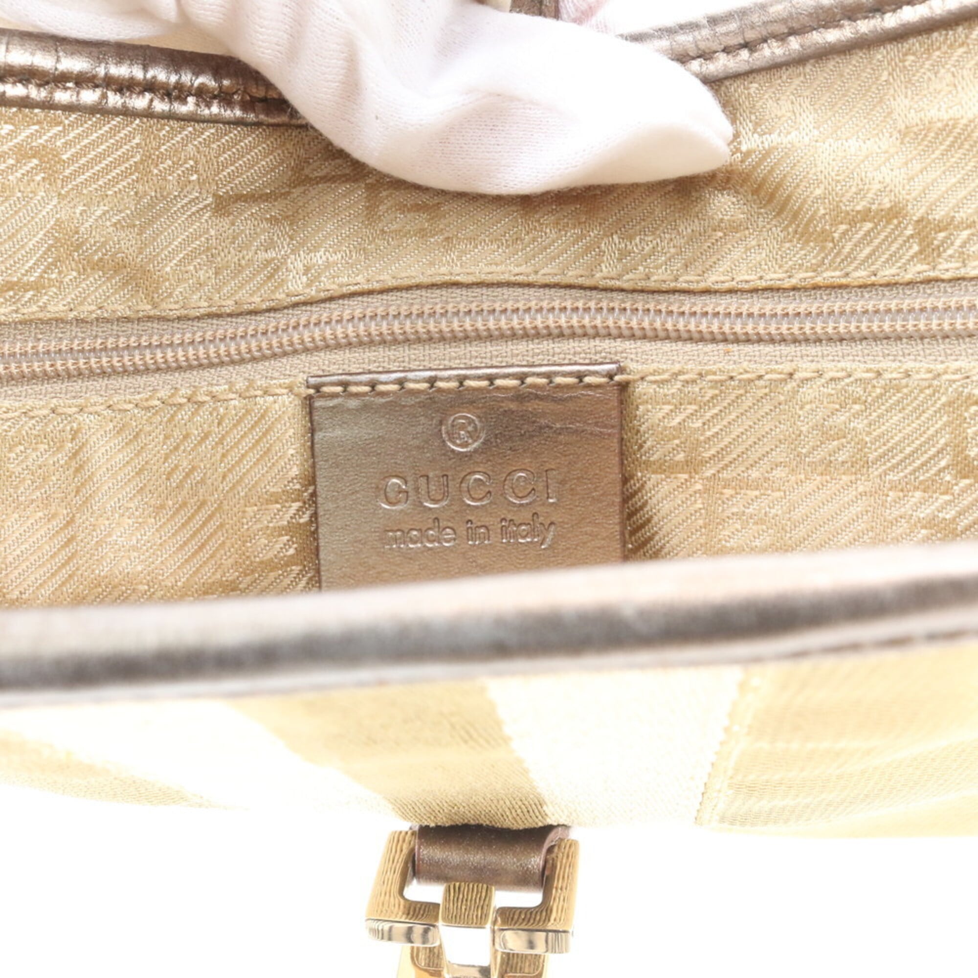 Gucci Brown Gold Leather Canvas Handbag Shoulder Bag (Pre-Owned)