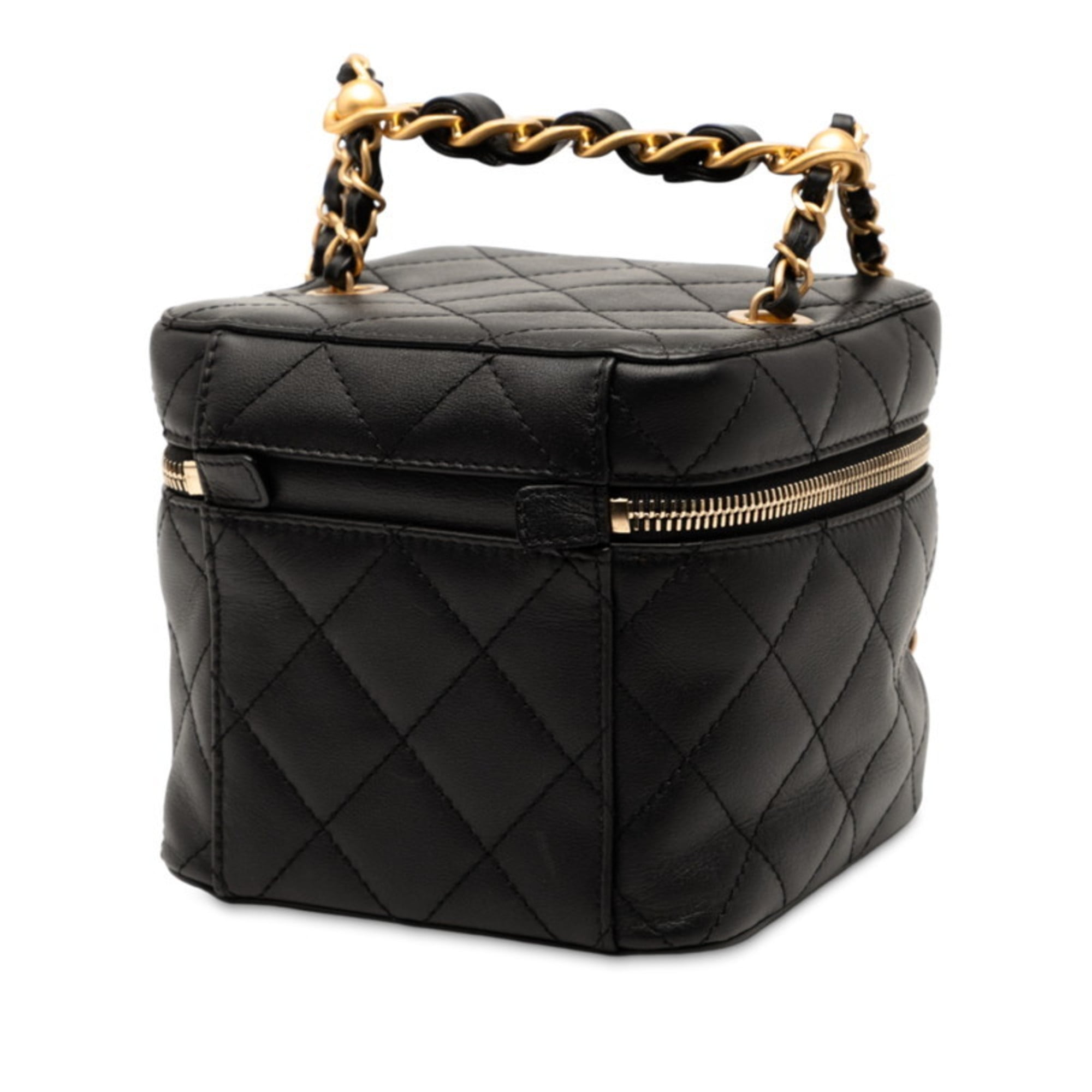 Chanel Black Leather Shoulder Bag Vanity Bag (Pre-Owned)