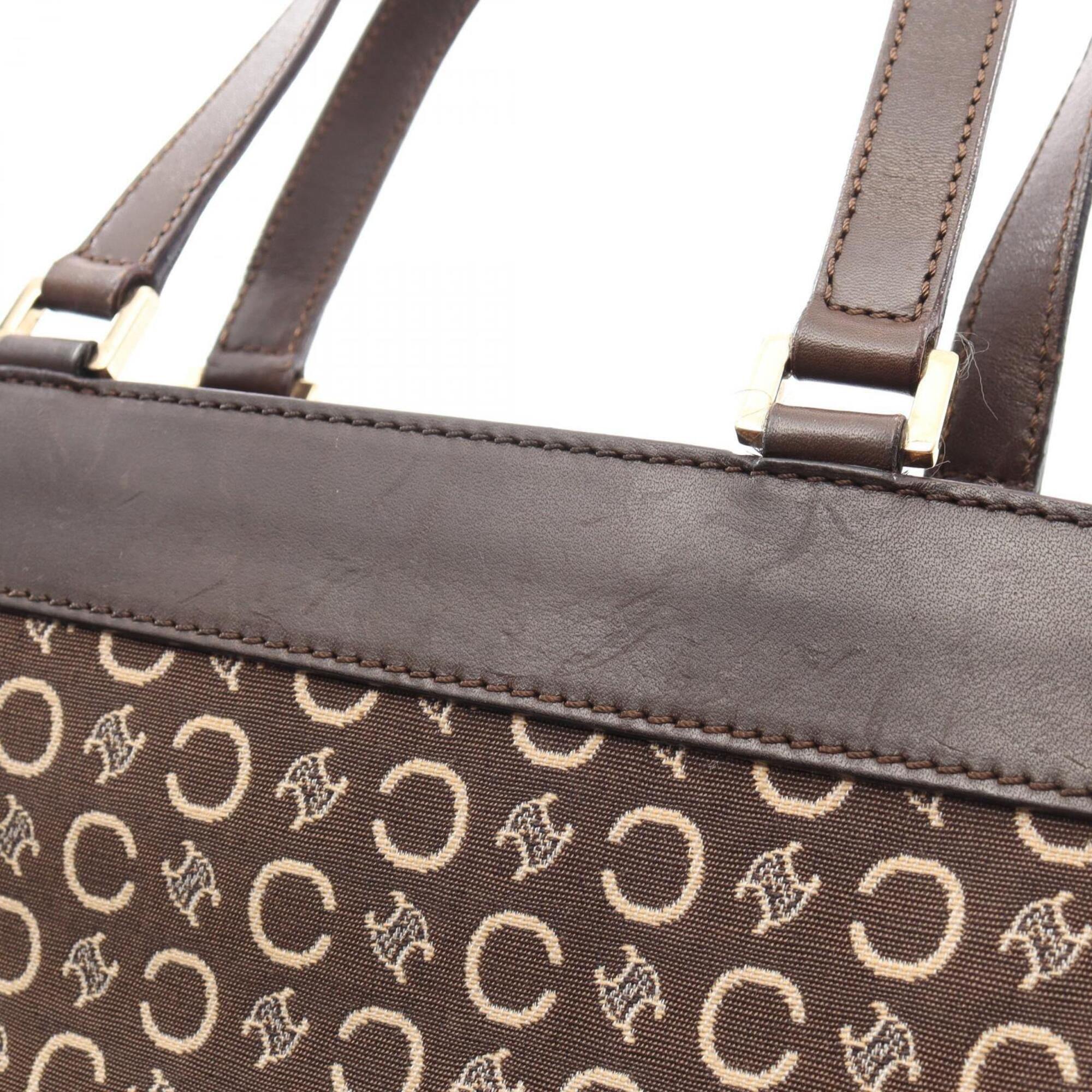 Celine Brown Ivory Canvas Leather Handbag (Pre-Owned)