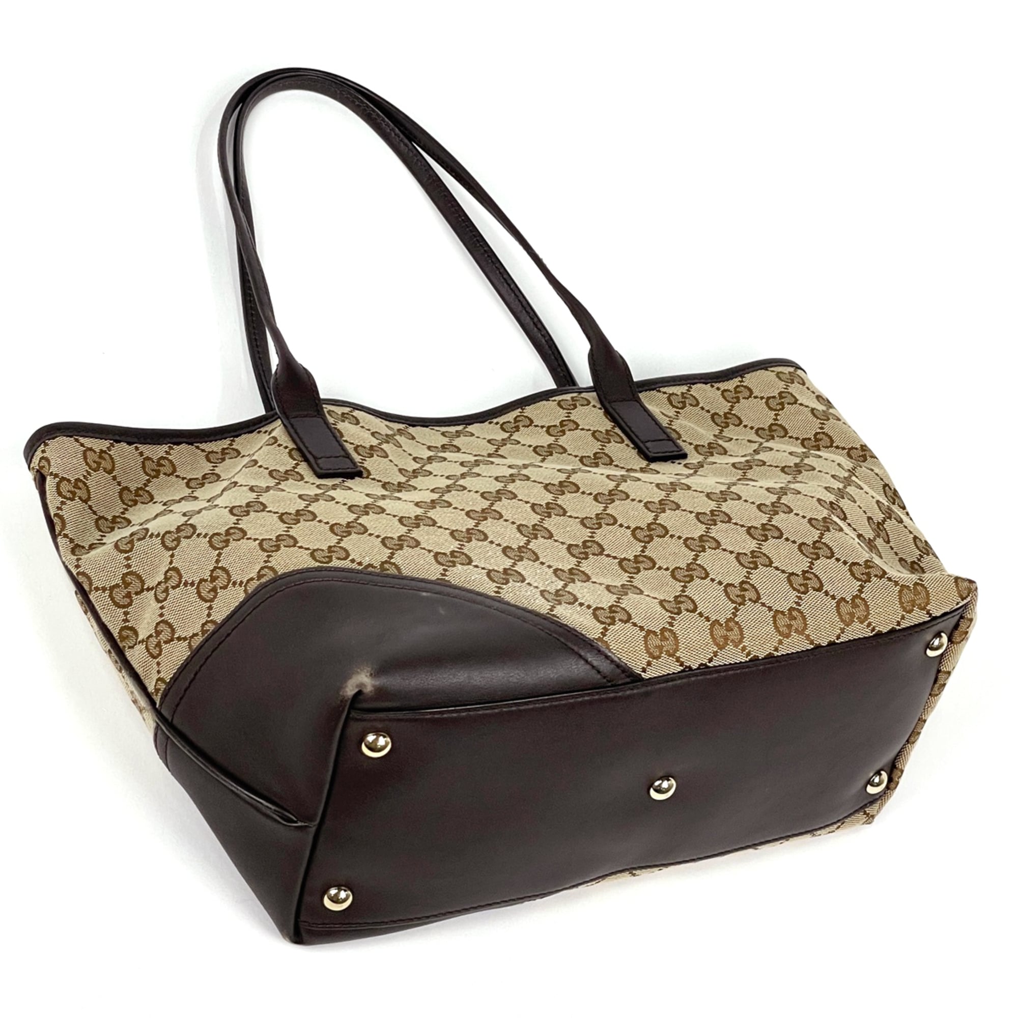 Gucci Brown Gg Canvas Leather Tote Bag (Pre-Owned)