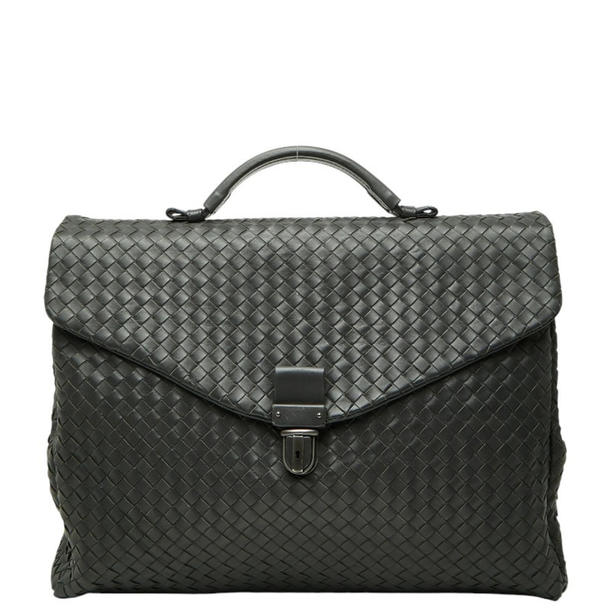 Bottega Veneta Intrecciato Gray Leather Briefcase (Pre-Owned)