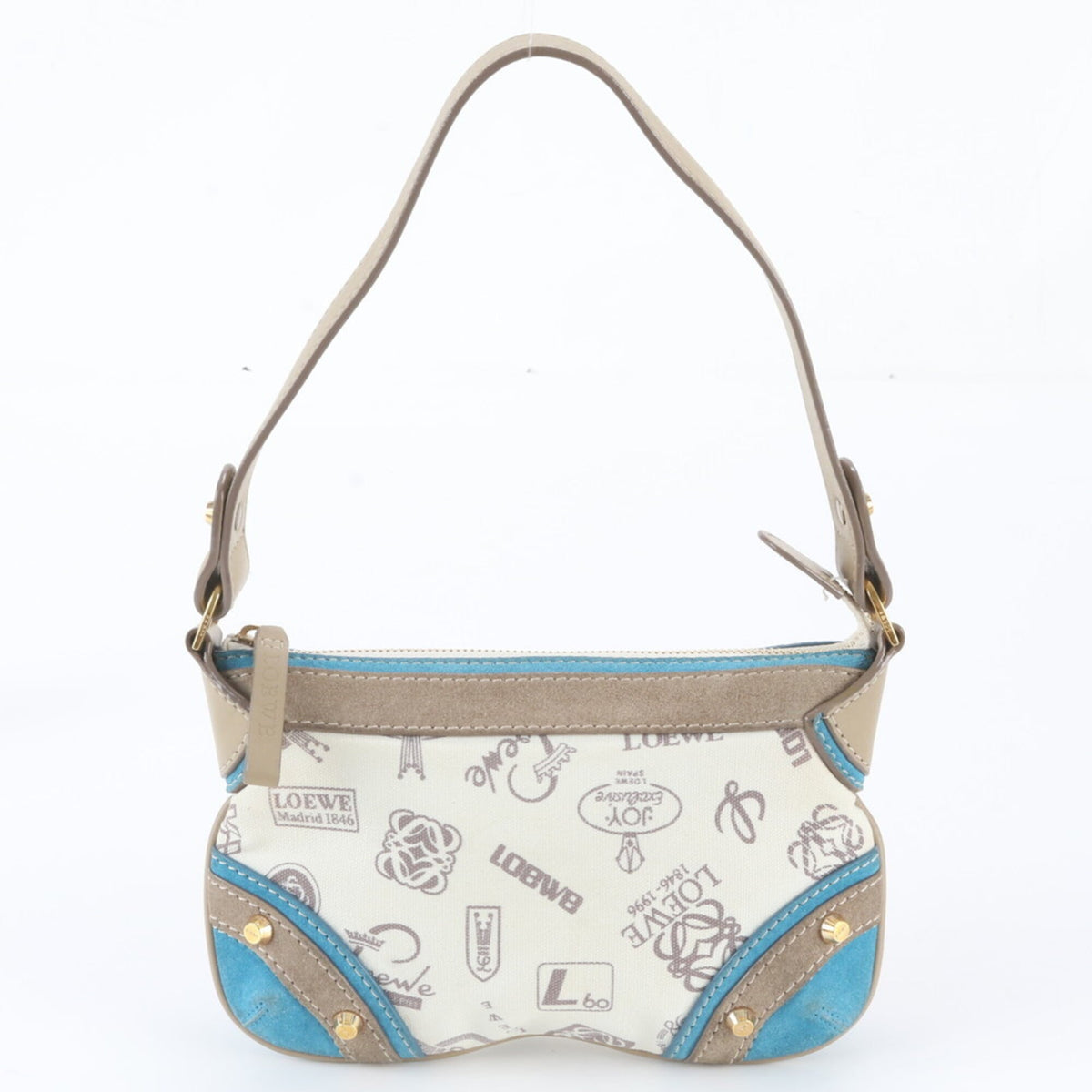 Loewe Beige Blue Leather Canvas Handbag Shoulder Bag Tote Bag (Pre-Owned)