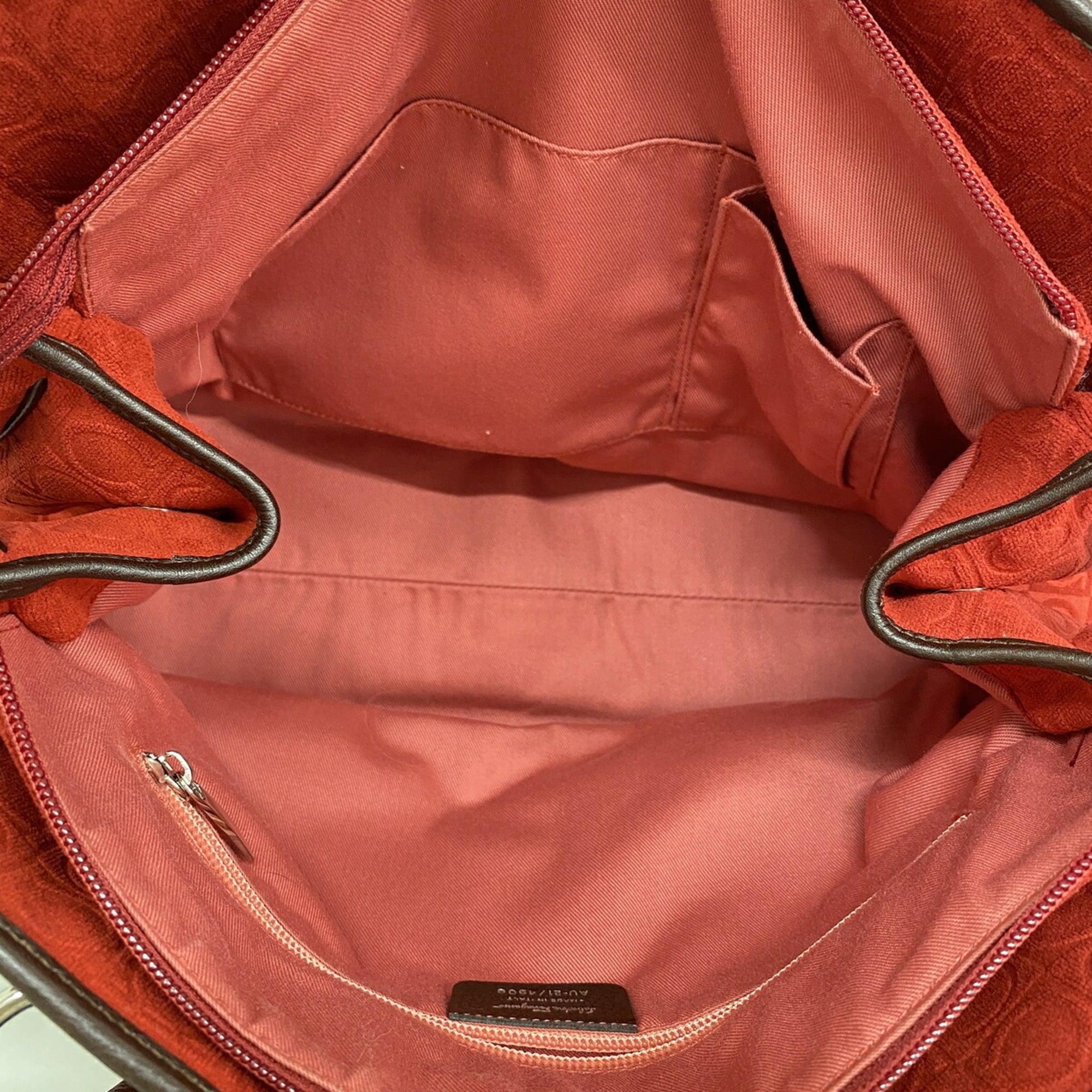 Salvatore Ferragamo Brown Red Color Suede Tote Bag (Pre-Owned)