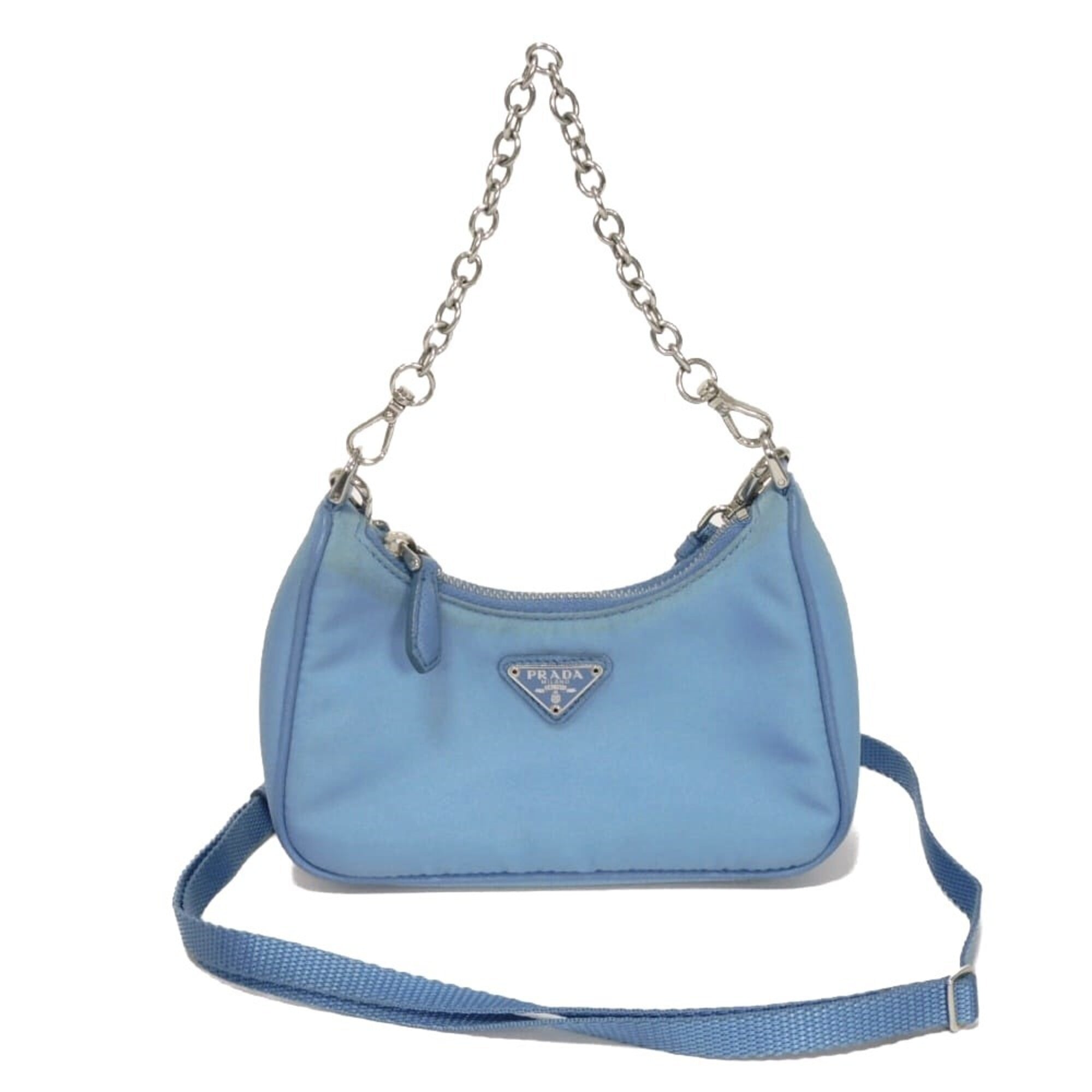 Prada Blue Nylon Pouch Shoulder Bag (Pre-Owned)