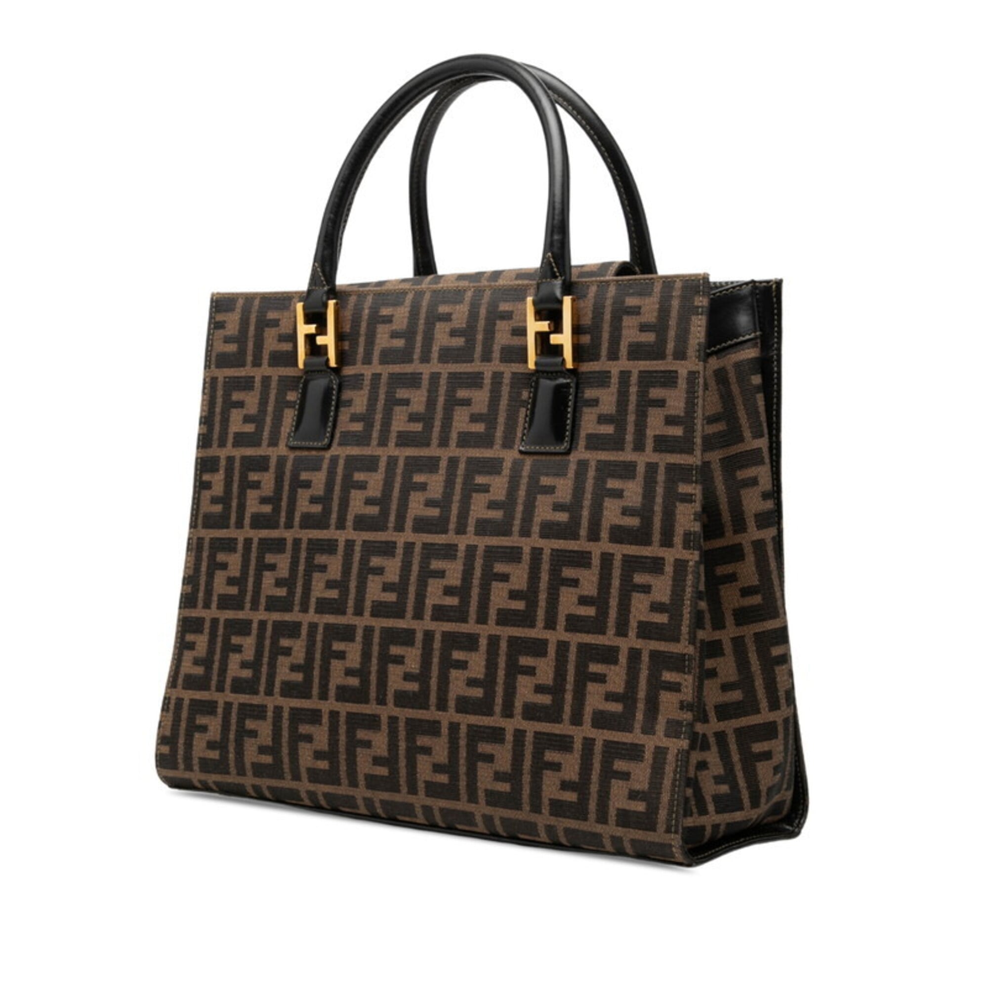 Fendi Black Brown Canvas Leather Tote Bag (Pre-Owned)