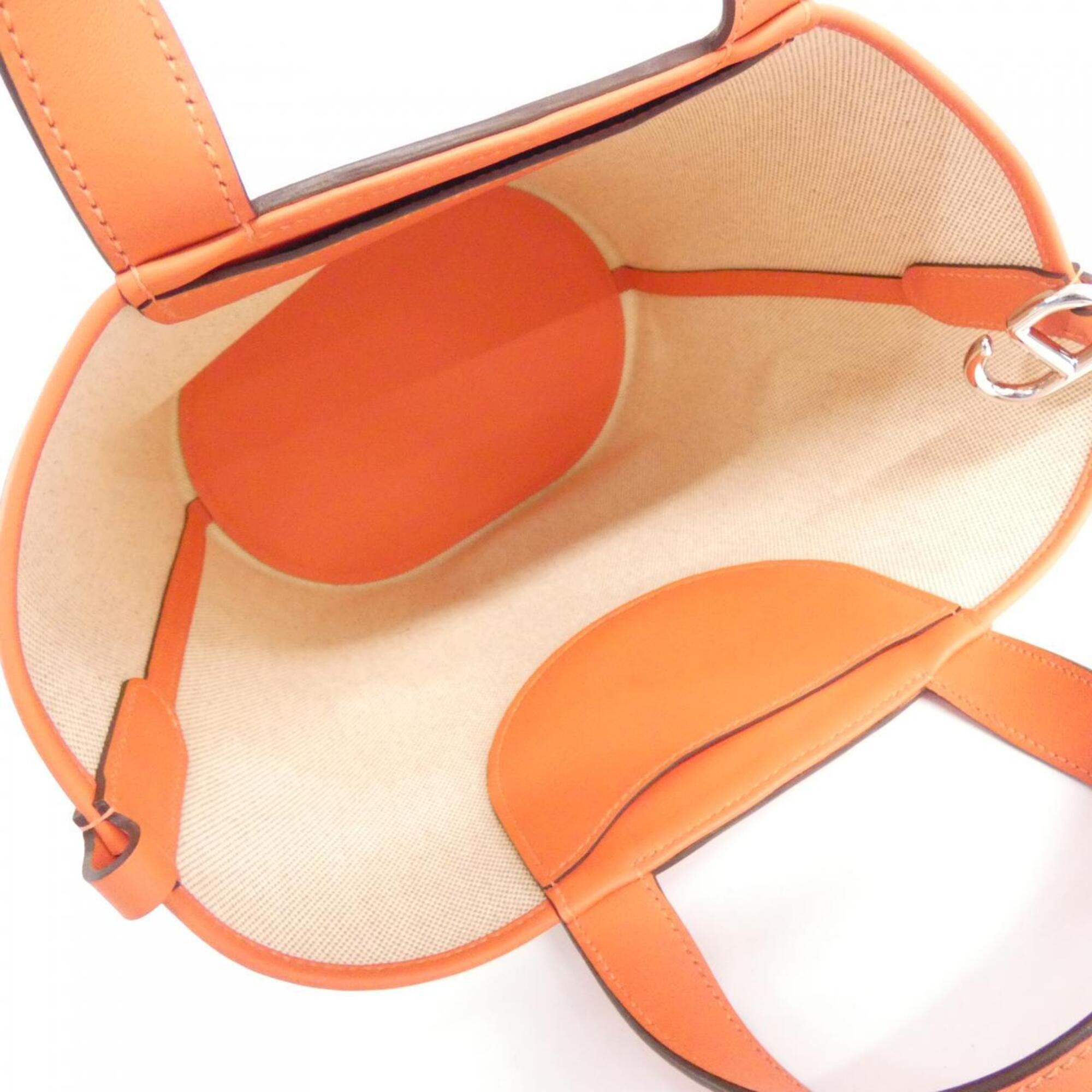 Hermes Beige Ecru Orange Toile H Swift Leather Handbag (Pre-Owned)