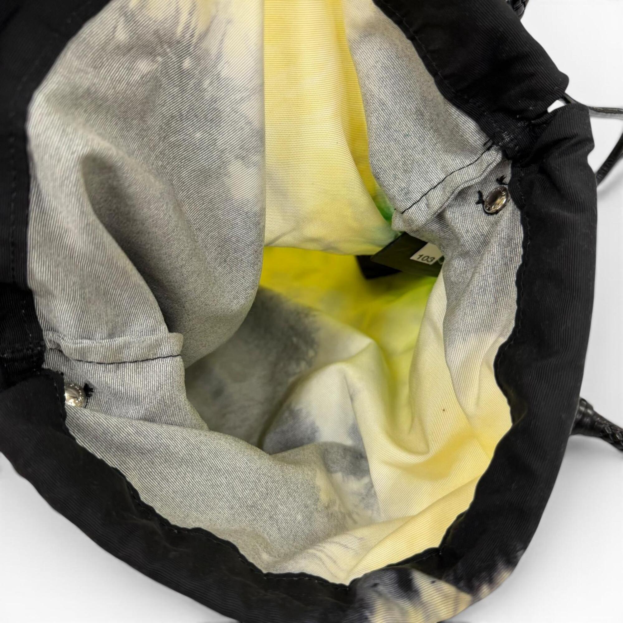 Prada Black Yellow Nylon Leather Handbag Tote Bag (Pre-Owned)