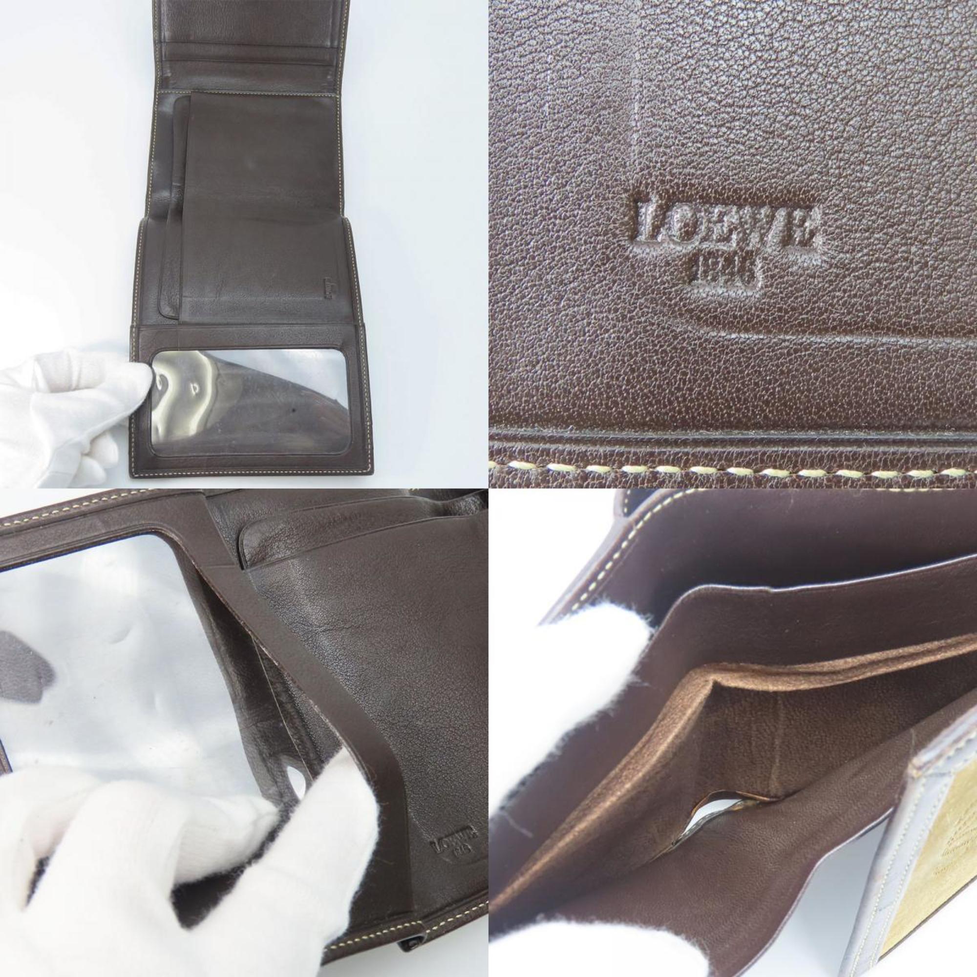 Loewe Brown Khaki Suede Leather Wallet (Tri-Fold) (Pre-Owned)