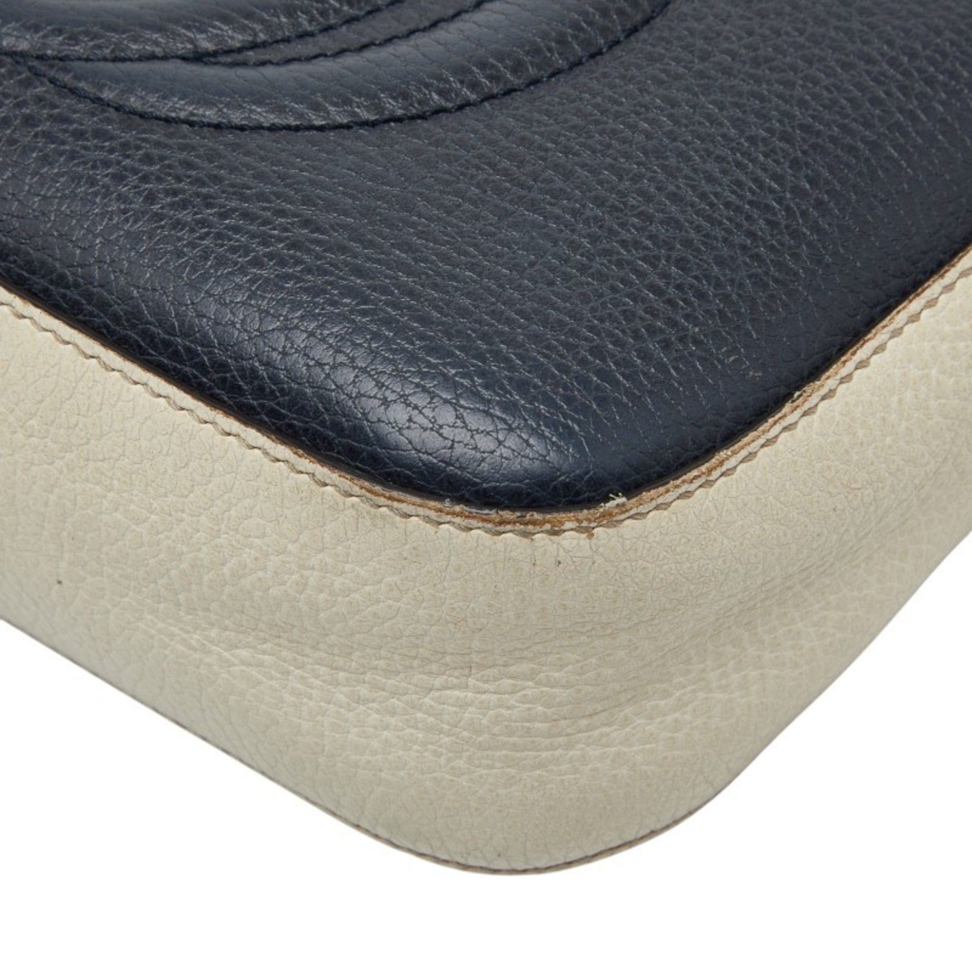 Gucci Navy Red Color White Leather Shoulder Bag (Pre-Owned)