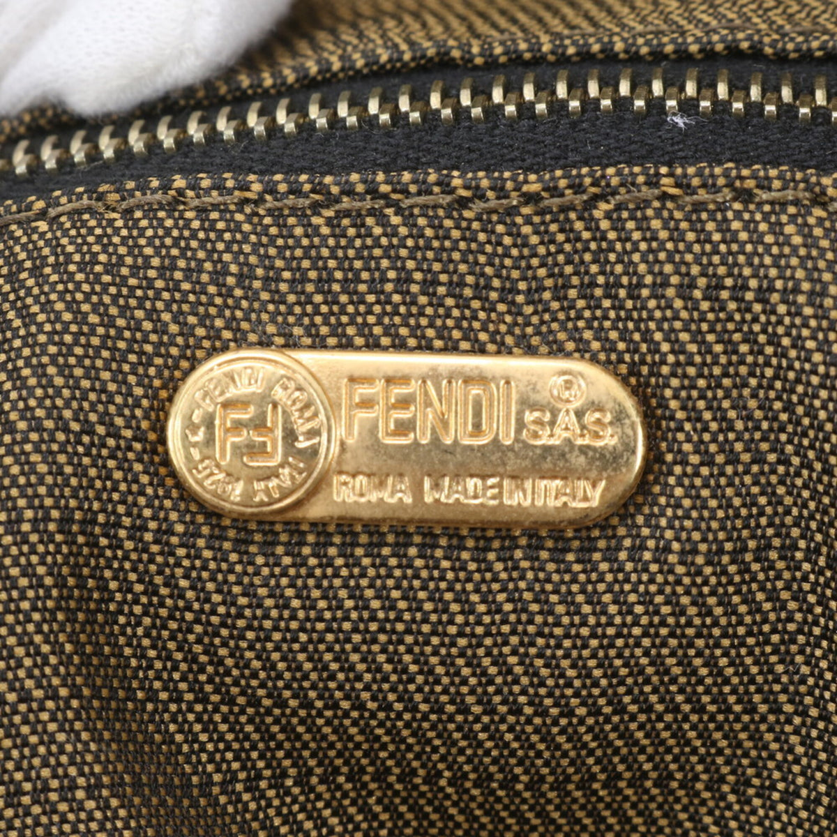 Fendi Brown Leather Nylon Clutch Bag Handbag Pouch (Pre-Owned)