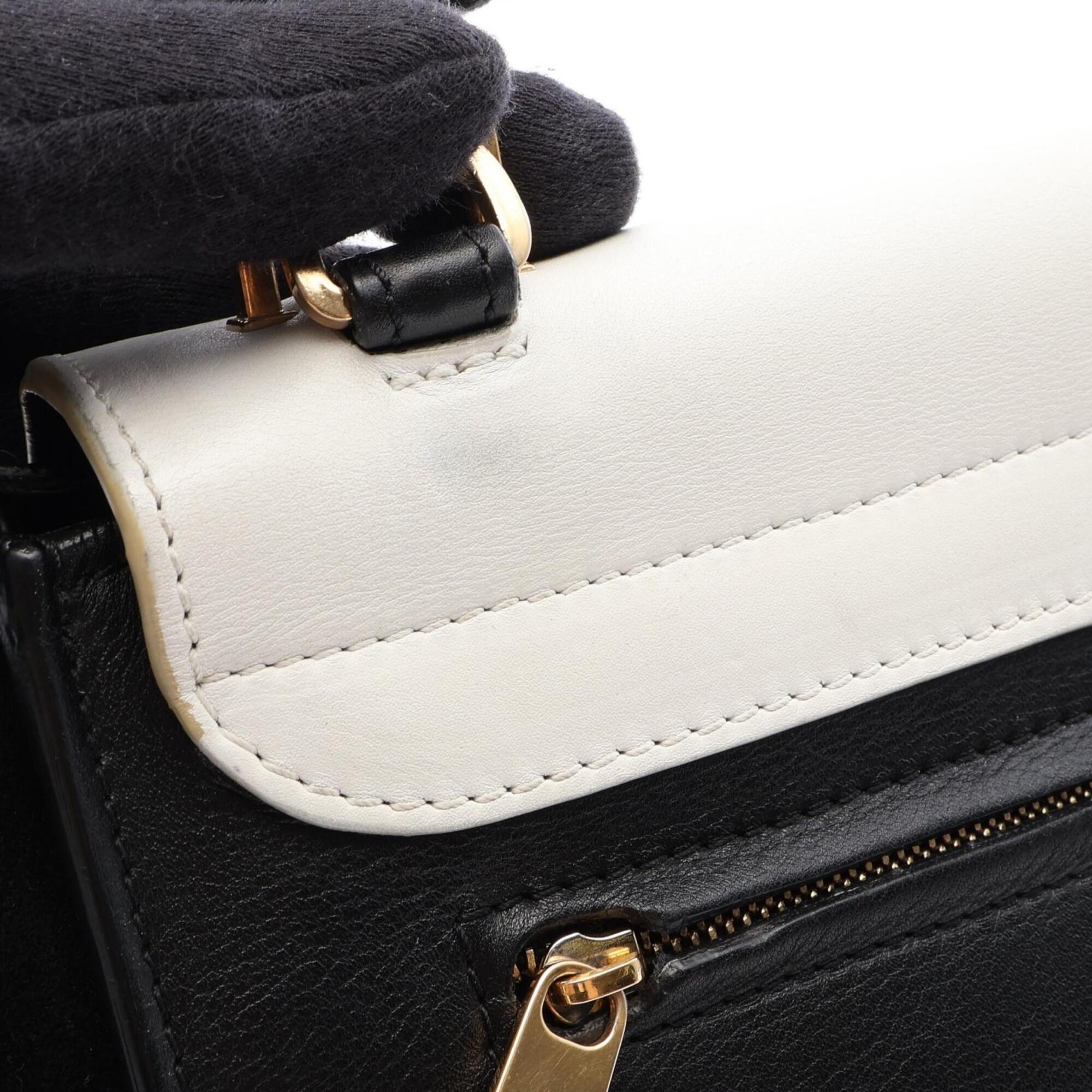 Celine Black White Leather Suede Handbag (Pre-Owned)