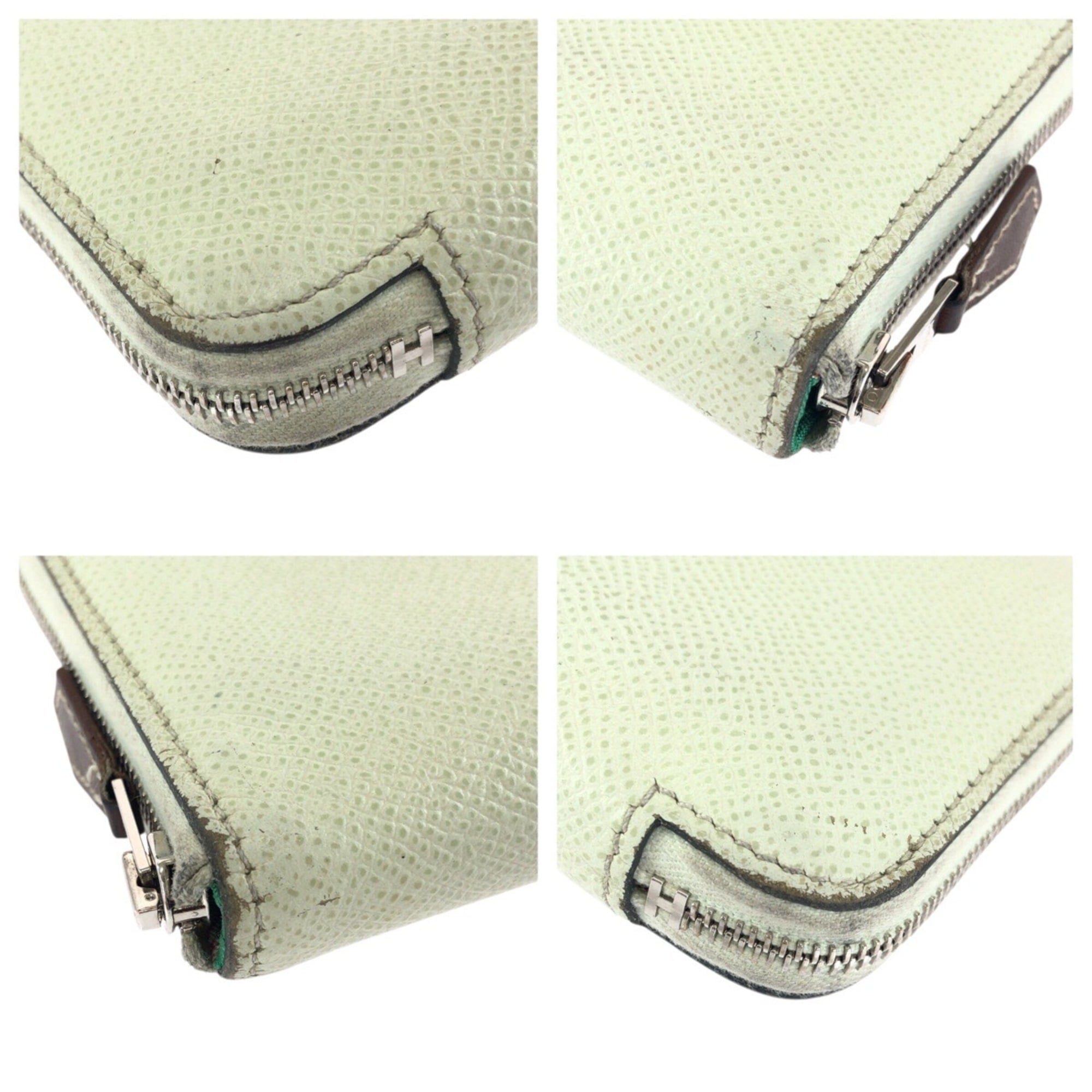 Hermes Light Green Epsom Leather Silk Coin Purse/Coin Case (Pre-Owned)