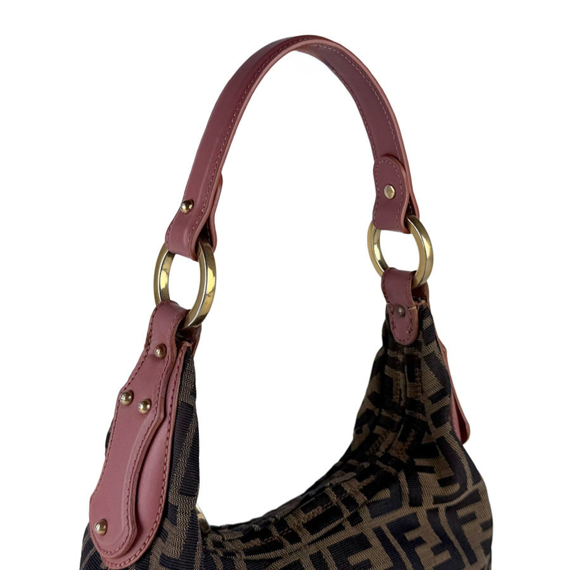 Fendi Brown Pink Nylon Canvas Leather Handbag (Pre-Owned)