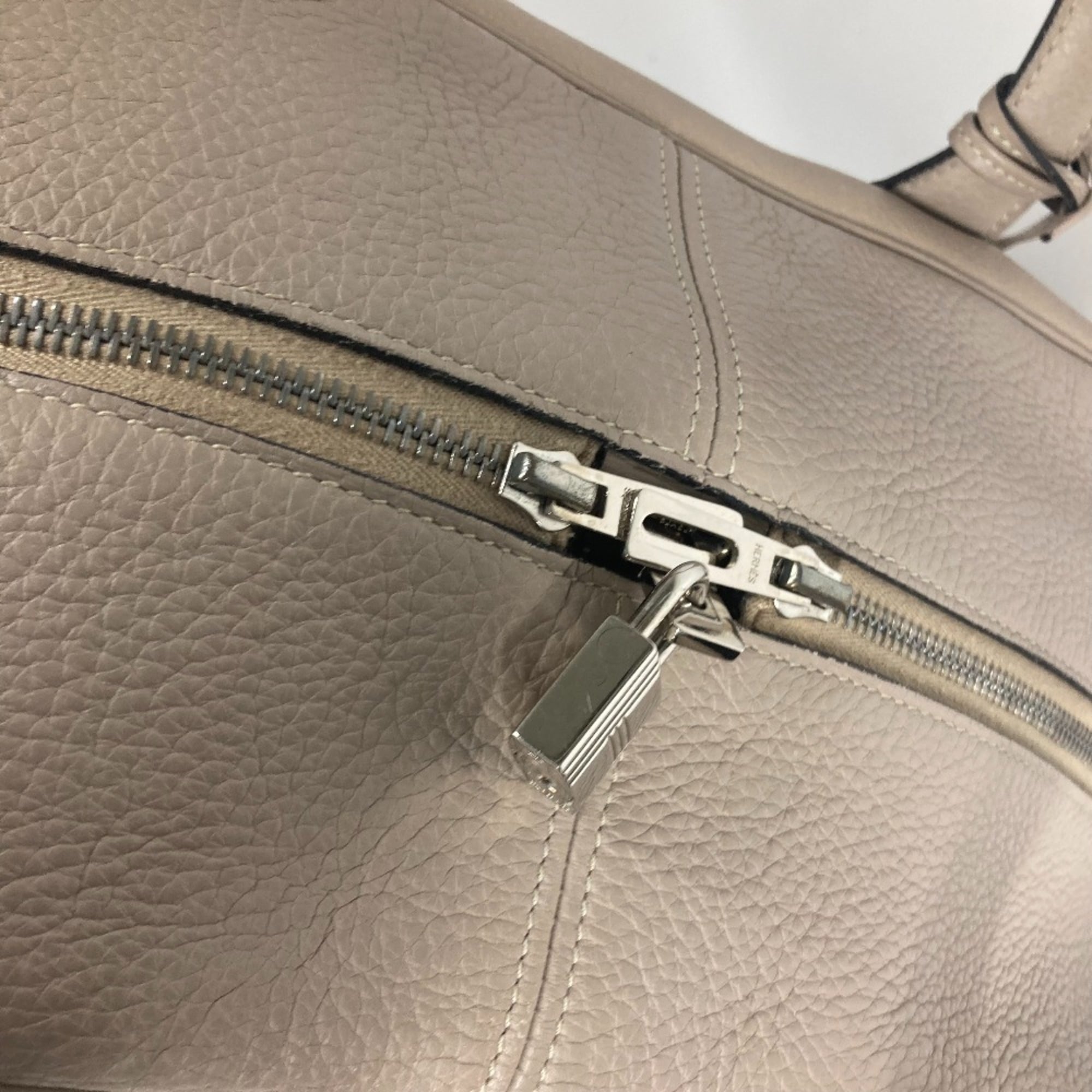 Hermes Beige Taurillon Clemence Leather Boston Bag Shoulder Bag (Pre-Owned)