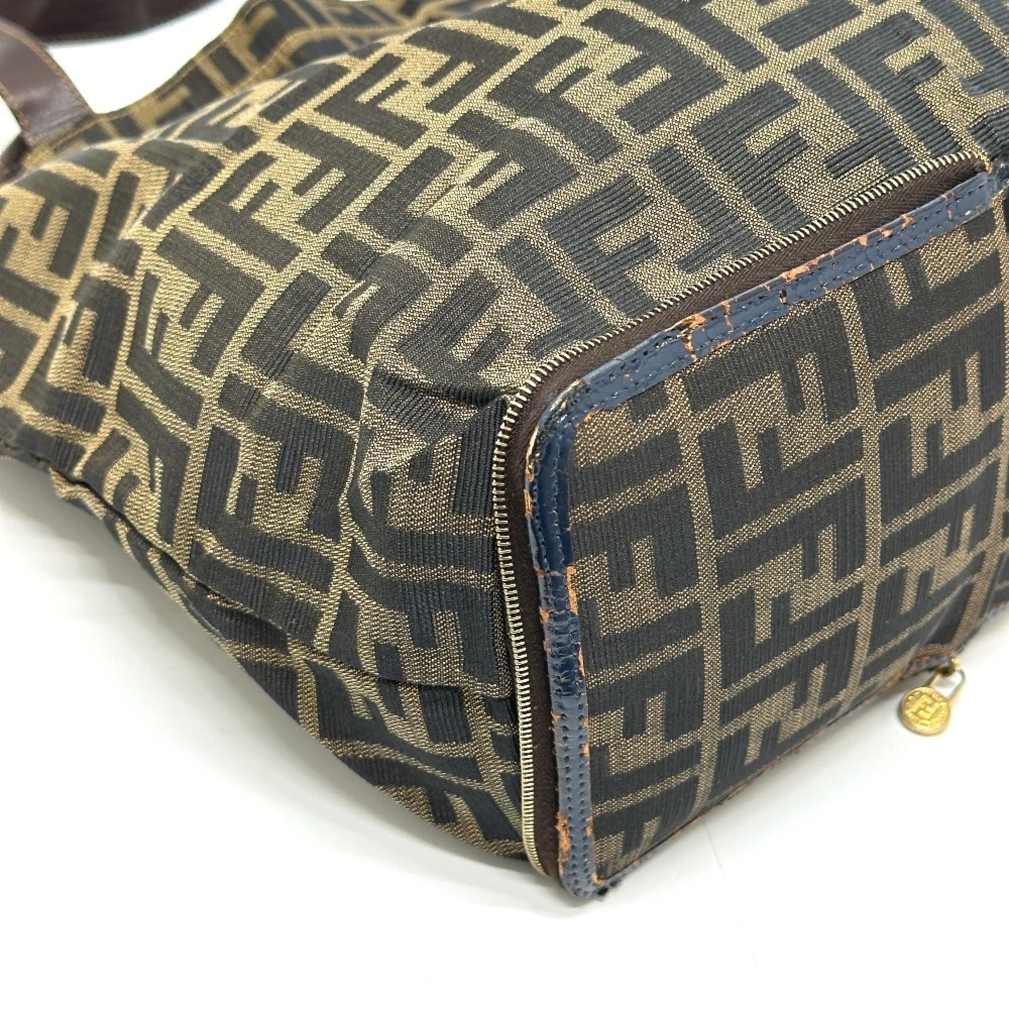 Fendi Zucca Brown Leather Canvas Eco-Bag Handbag Tote Bag (Pre-Owned)