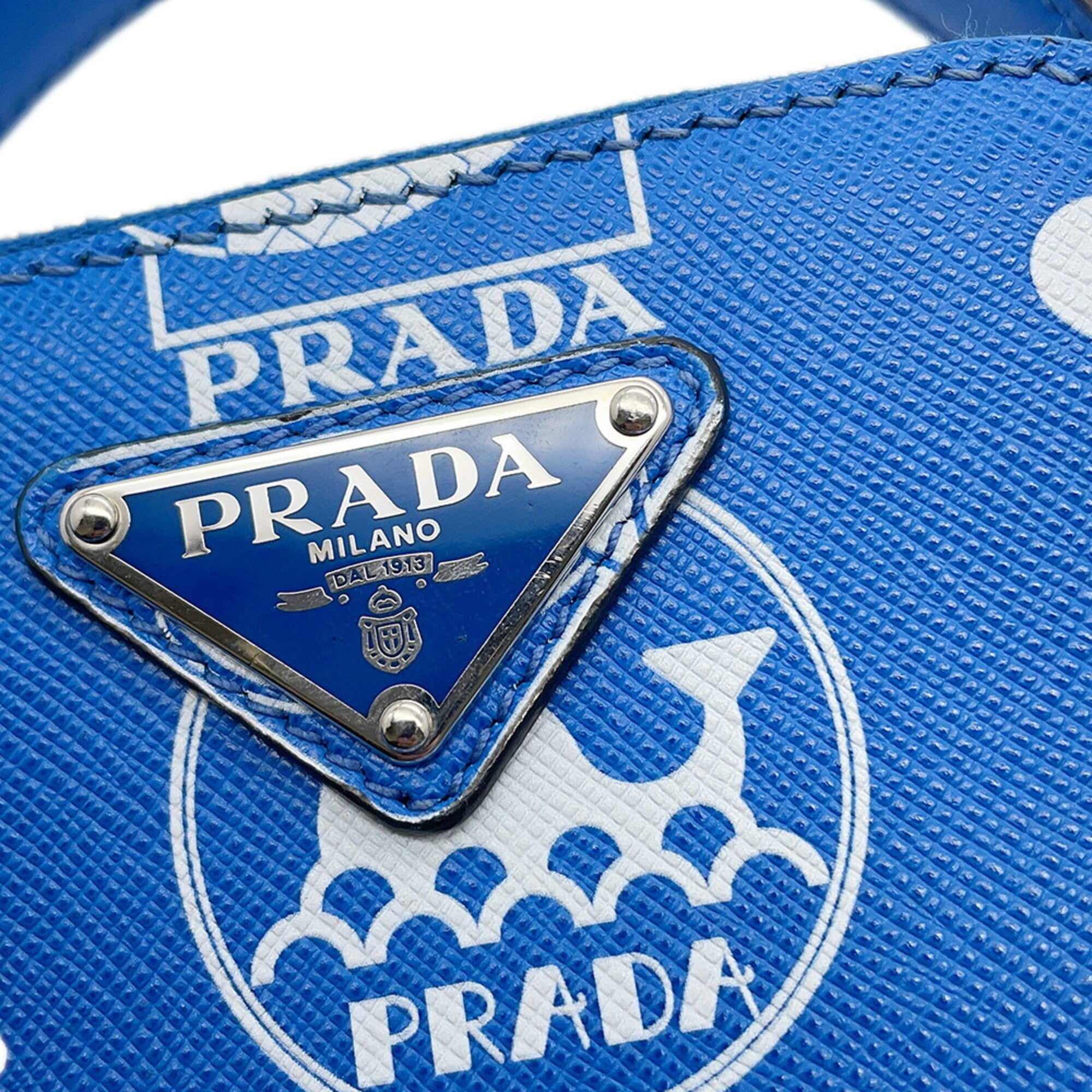 Prada Blue White Leather Handbag Shoulder Bag (Pre-Owned)