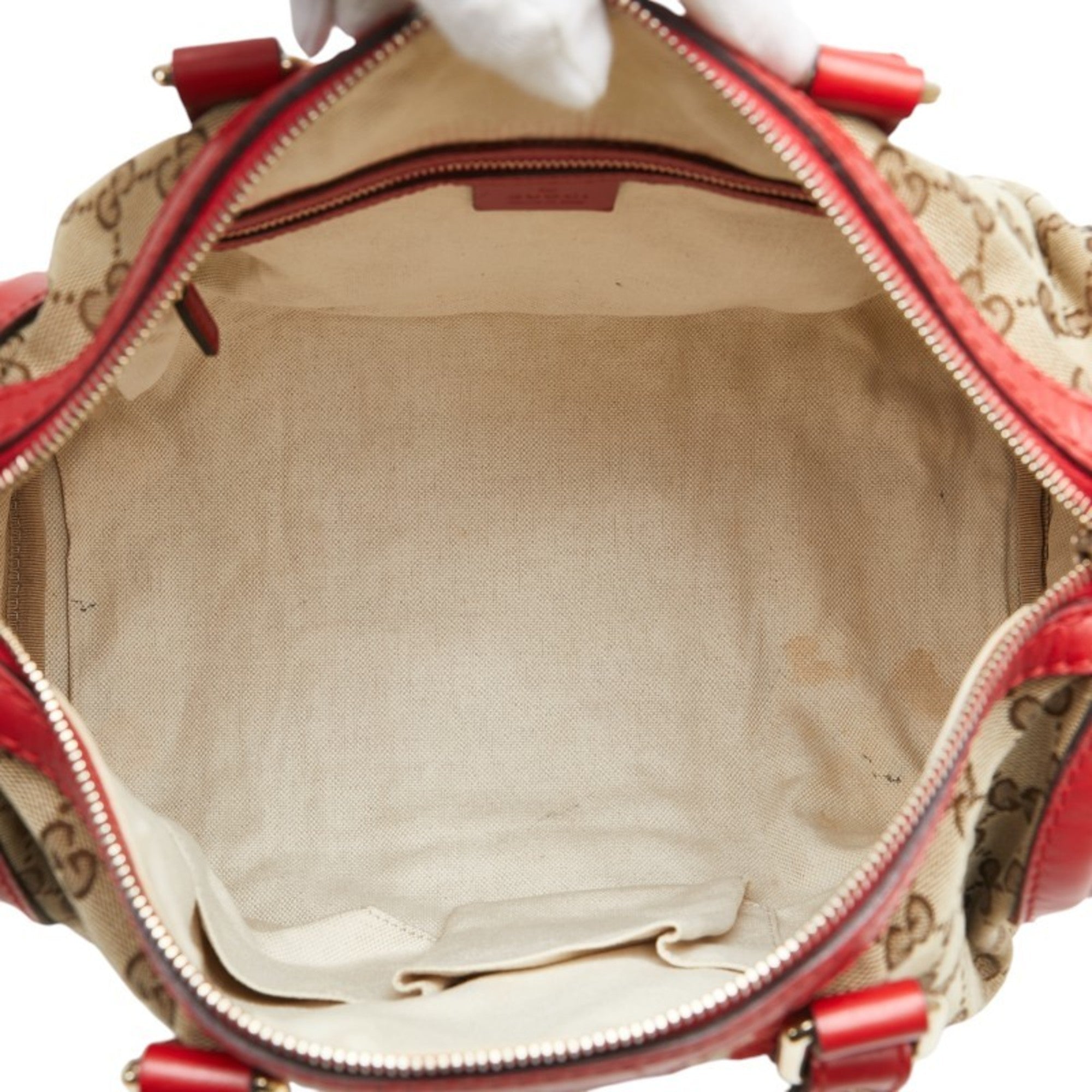 Gucci Beige Red Color Canvas Leather Boston Bag Shoulder Bag (Pre-Owned)