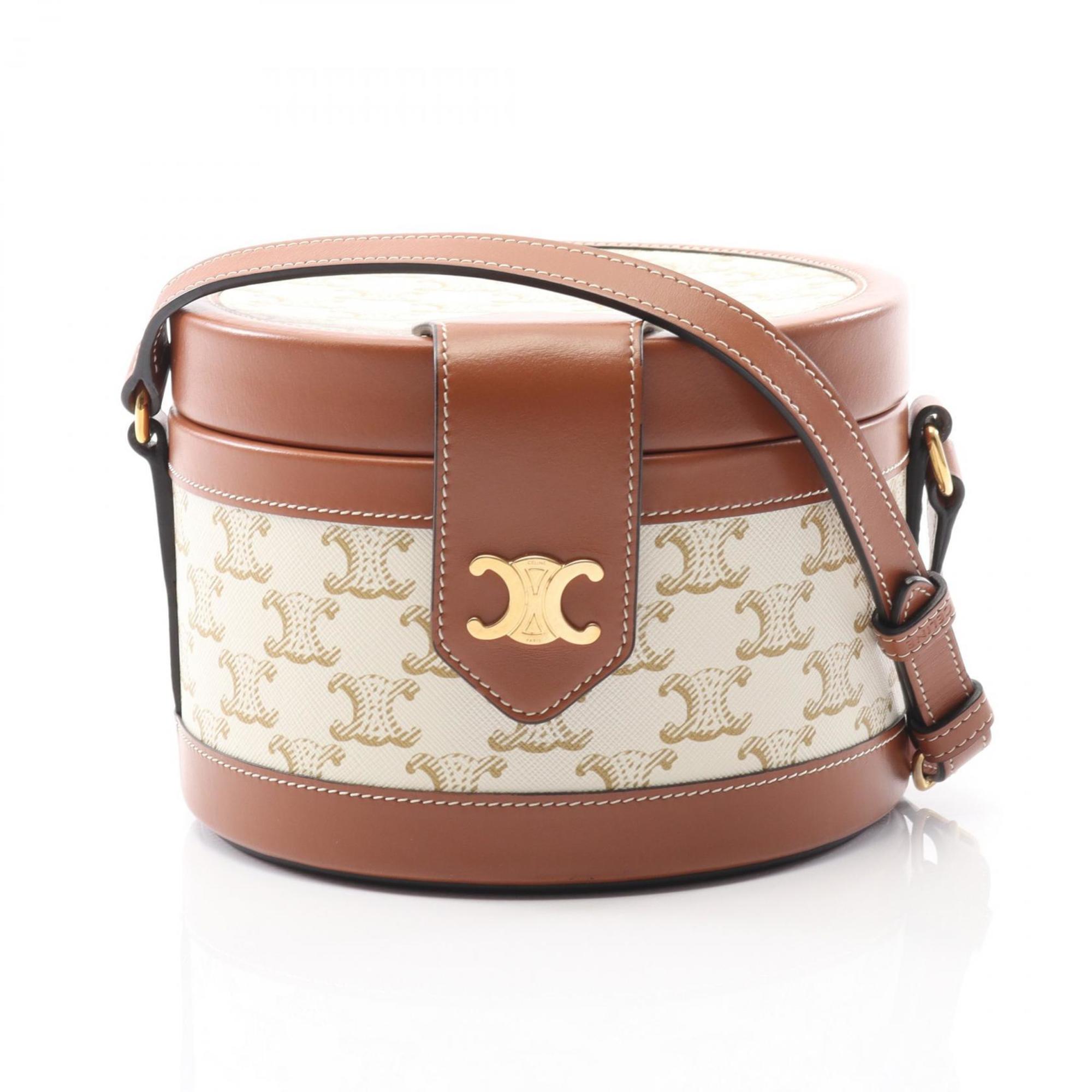 Celine Brown White Coated Canvas Leather Shoulder Bag (Pre-Owned)