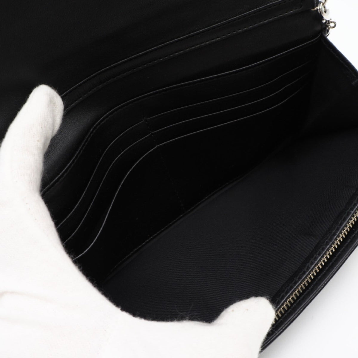 Christian Dior Black Leather Chain/Shoulder Wallet (Pre-Owned)