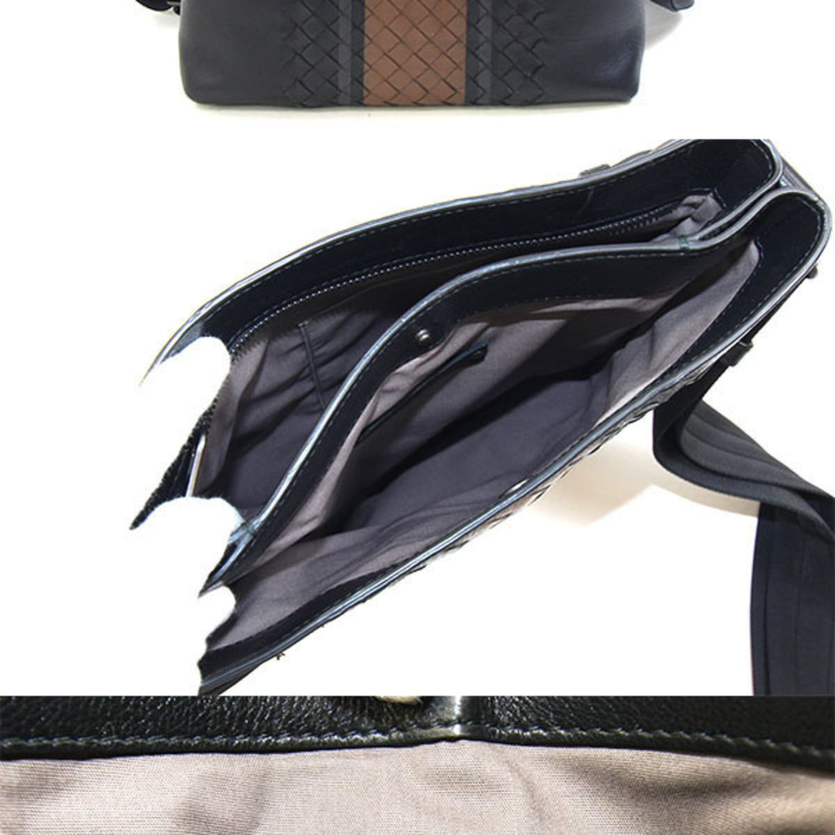 Bottega Veneta Intrecciato Black Brown Leather Shoulder Bag (Pre-Owned)