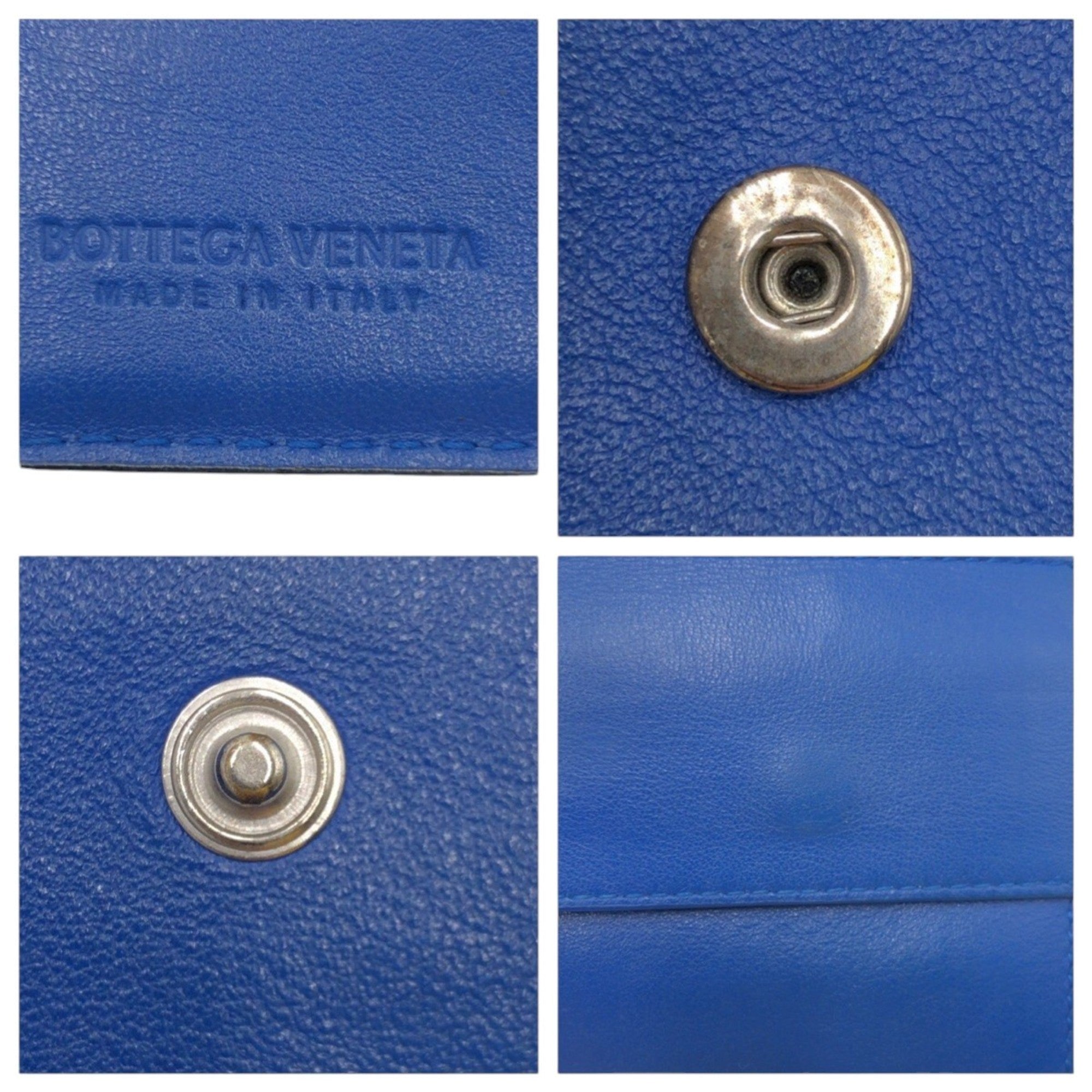 Bottega Veneta Intrecciato Black Blue Leather Wallet (Bi-Fold) (Pre-Owned)