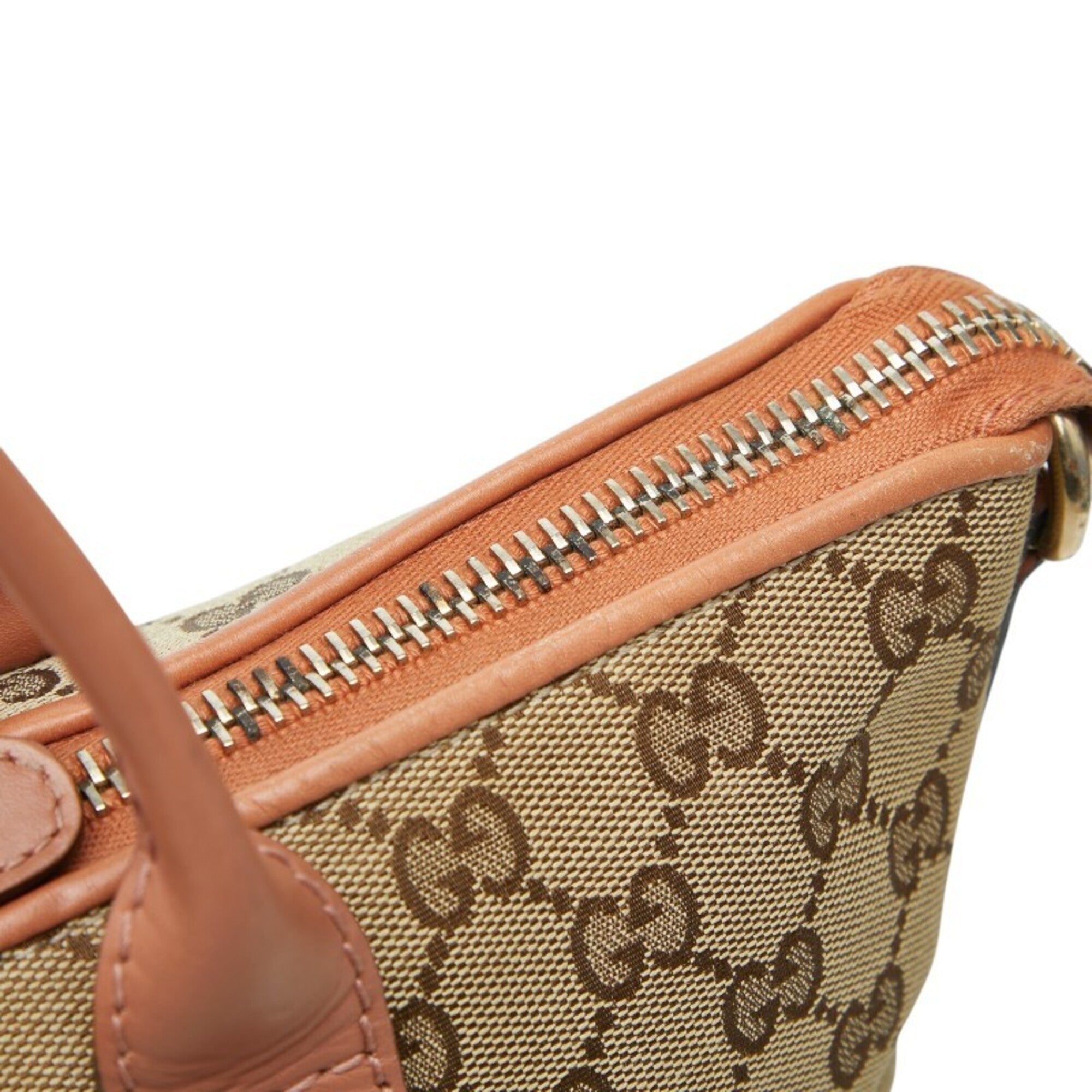 Gucci Beige Orange Canvas Leather Handbag Shoulder Bag (Pre-Owned)