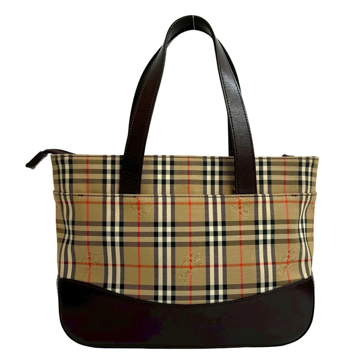 Burberry Beige Brown Leather Canvas Handbag Tote Bag (Pre-Owned)