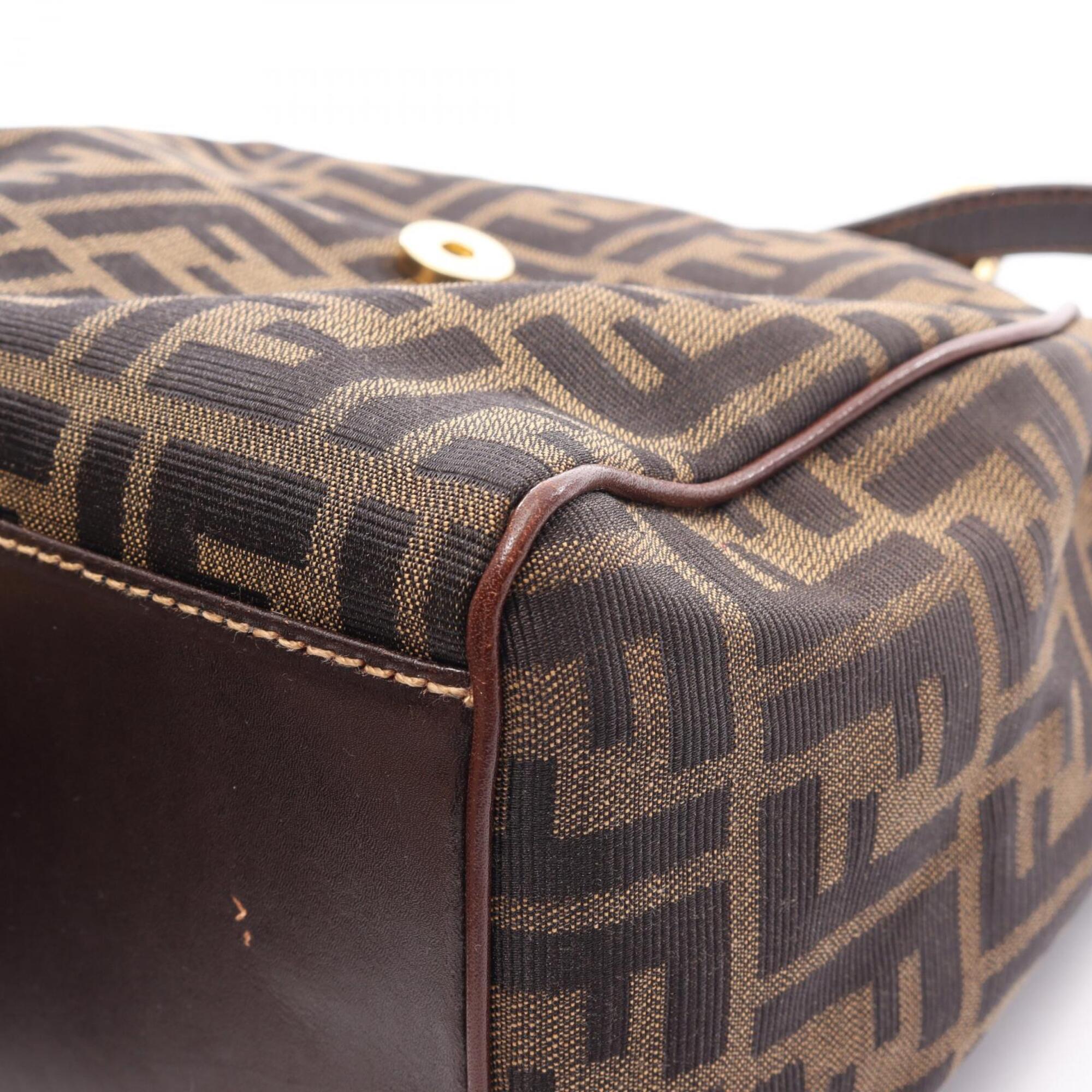 Fendi Zucca Brown Canvas Leather Handbag (Pre-Owned)