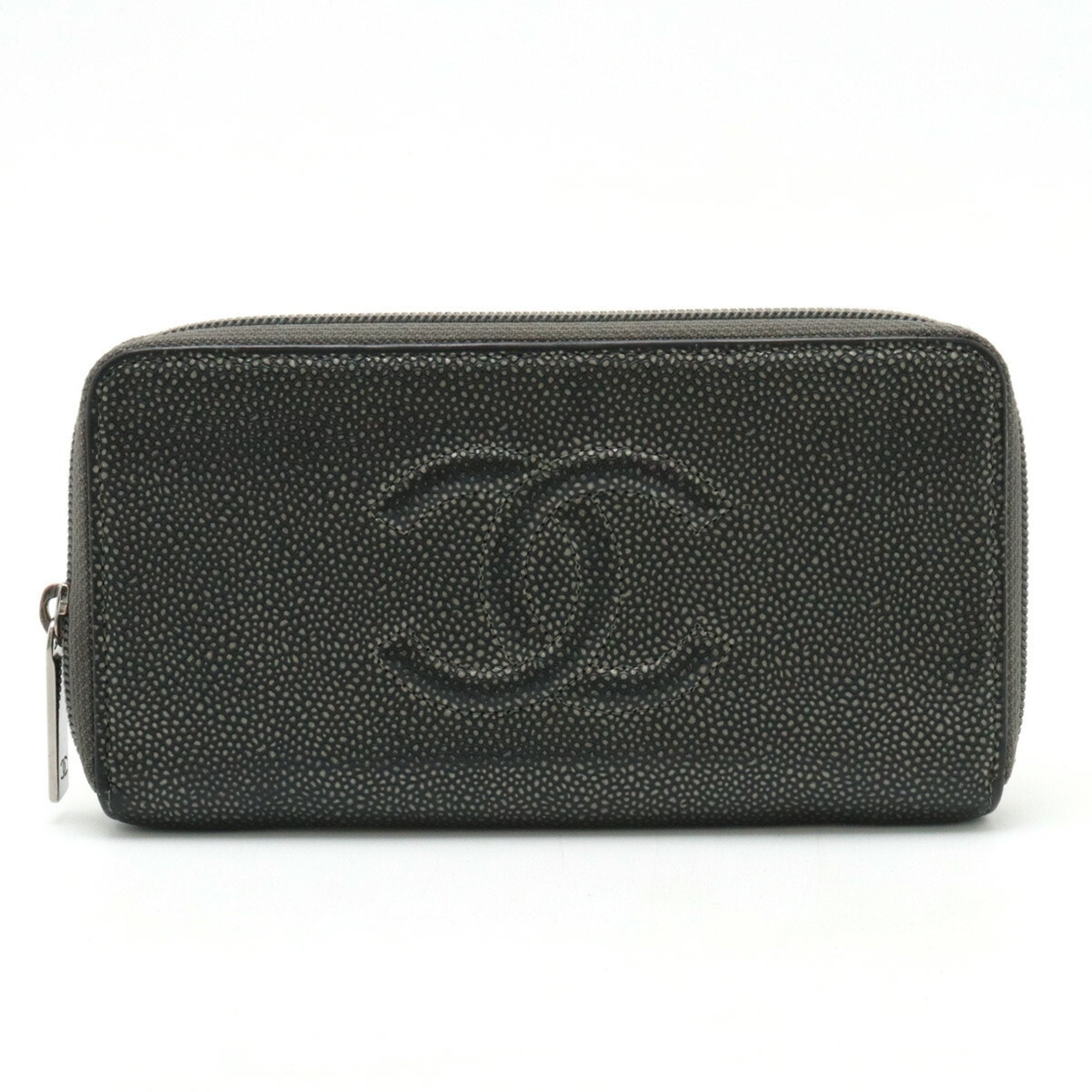 Chanel Metallic Gray Caviar Leather Long Wallet (Bi-Fold) (Pre-Owned)