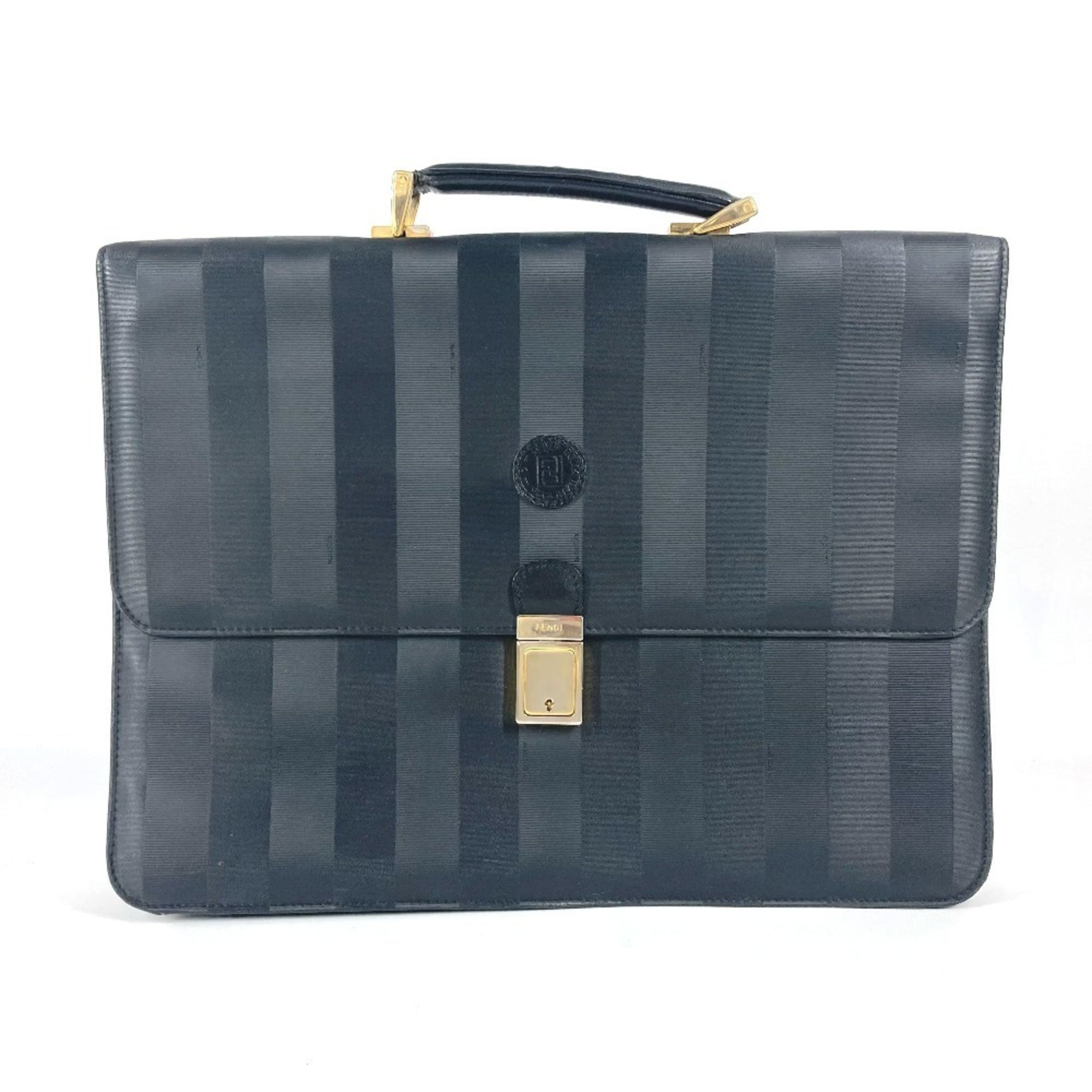 Fendi Pequin Black Pvc Leather Briefcase Handbag Tote Bag (Pre-Owned)