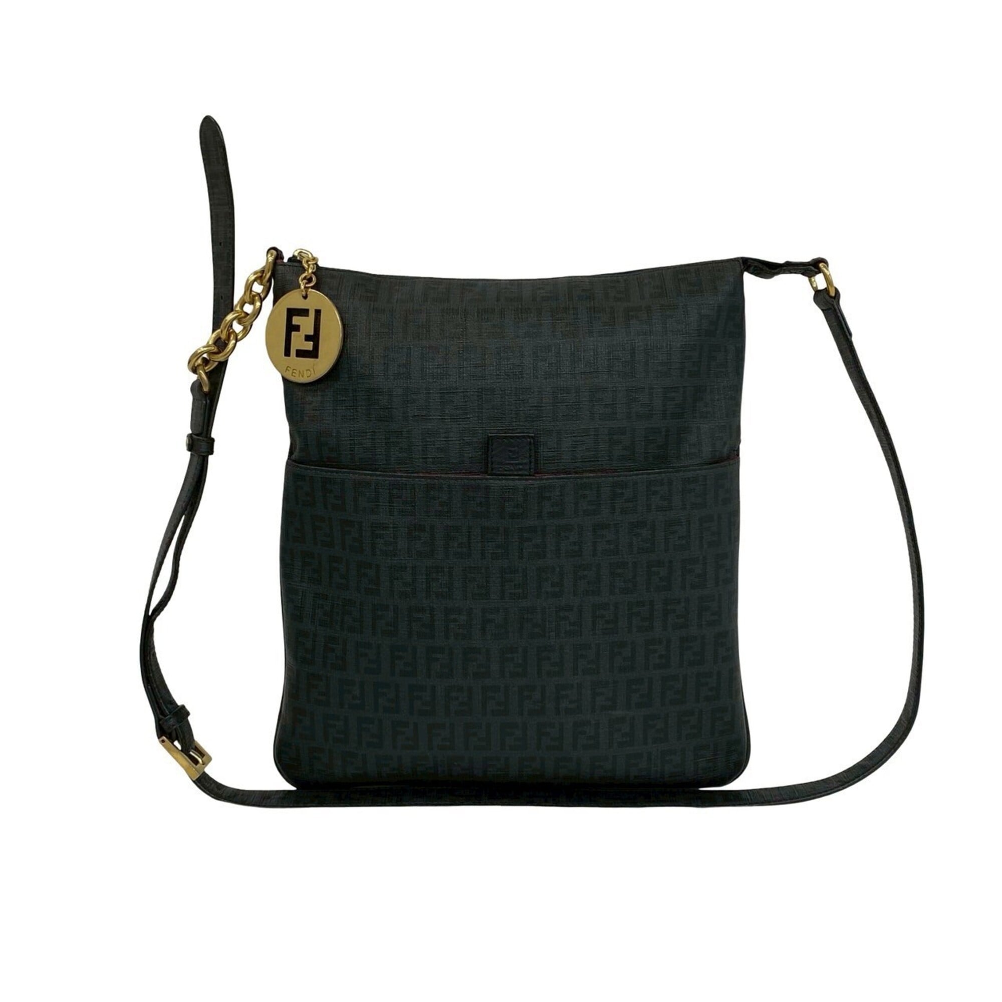 Fendi Black Leather Pvc Shoulder Bag Sling Bag (Pre-Owned)