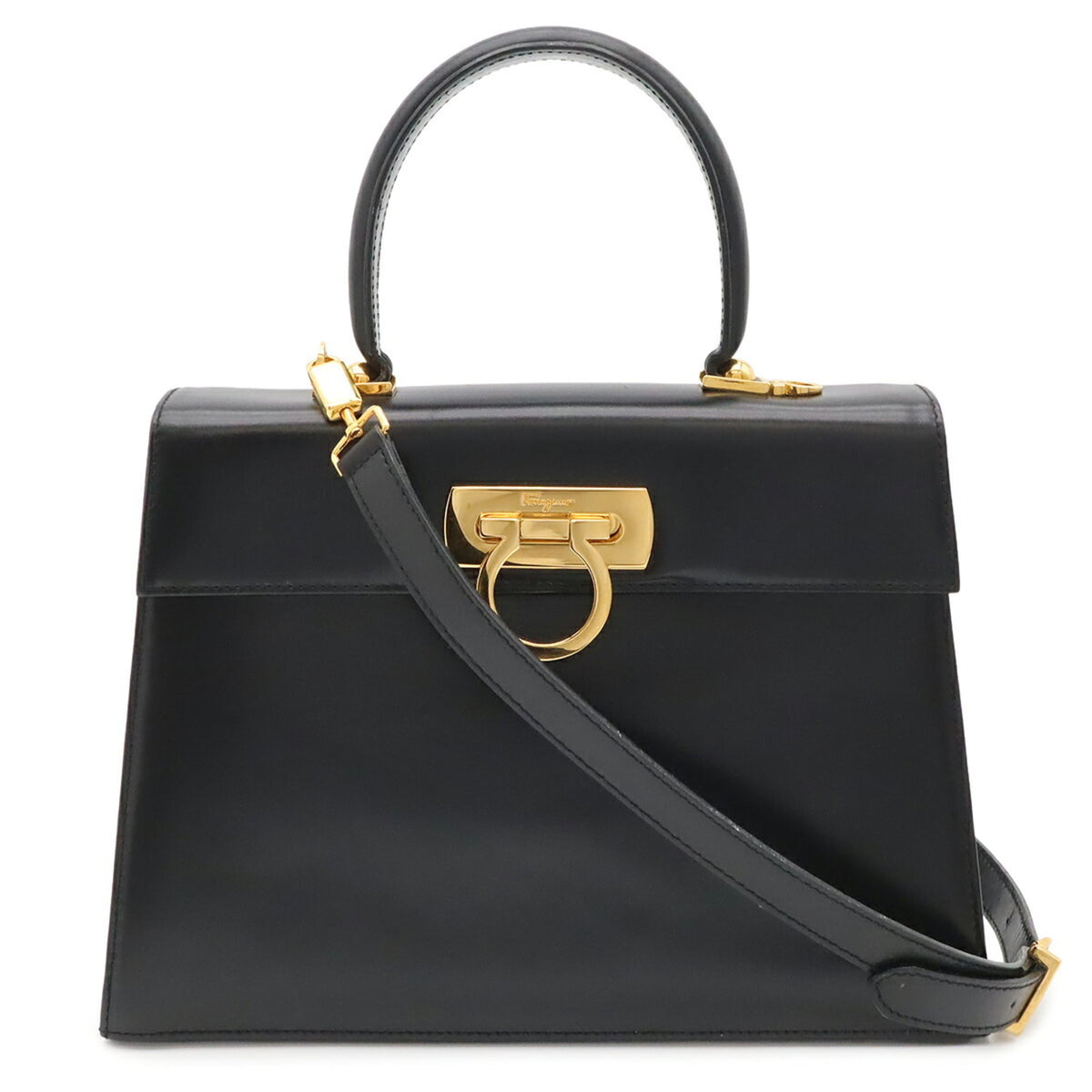 Salvatore Ferragamo Black Leather Handbag Shoulder Bag (Pre-Owned)