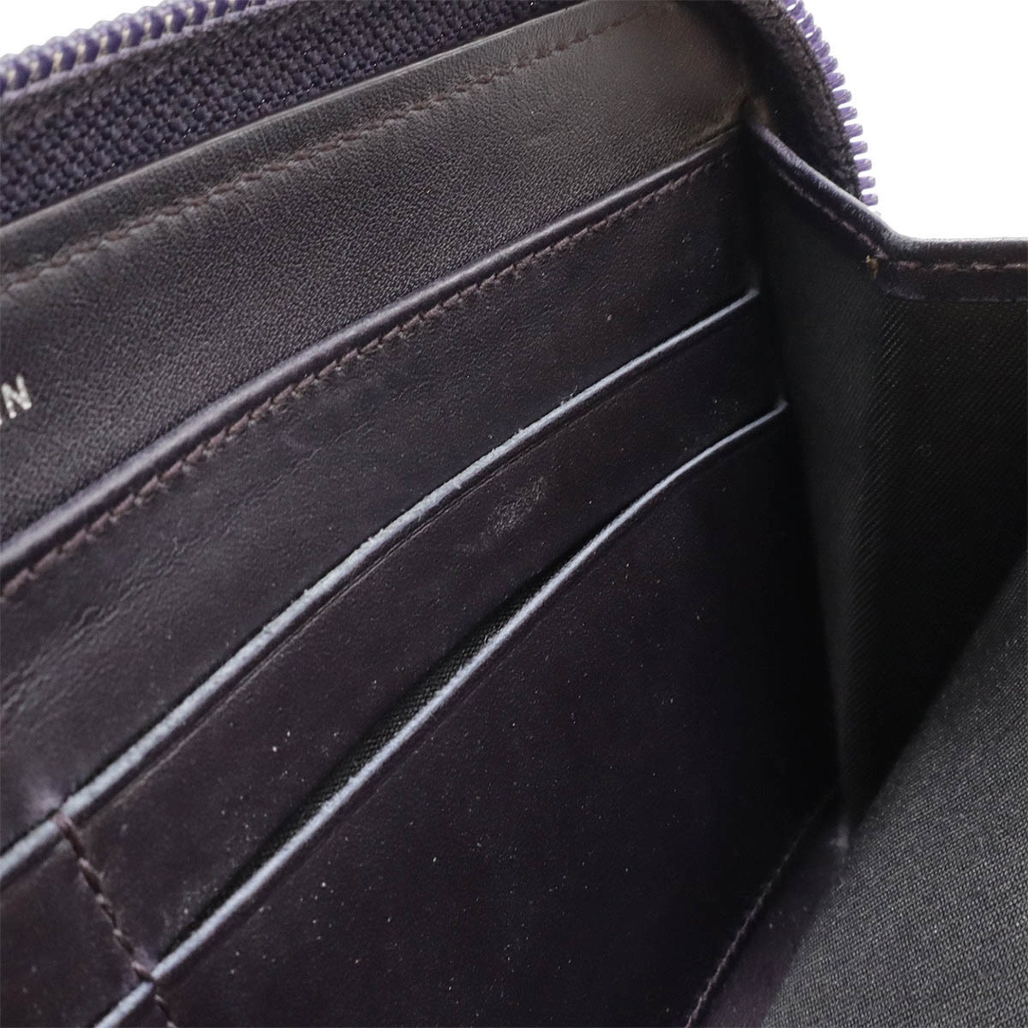 Chanel Dark Purple Caviar Leather Long Wallet (Bi-Fold) (Pre-Owned)