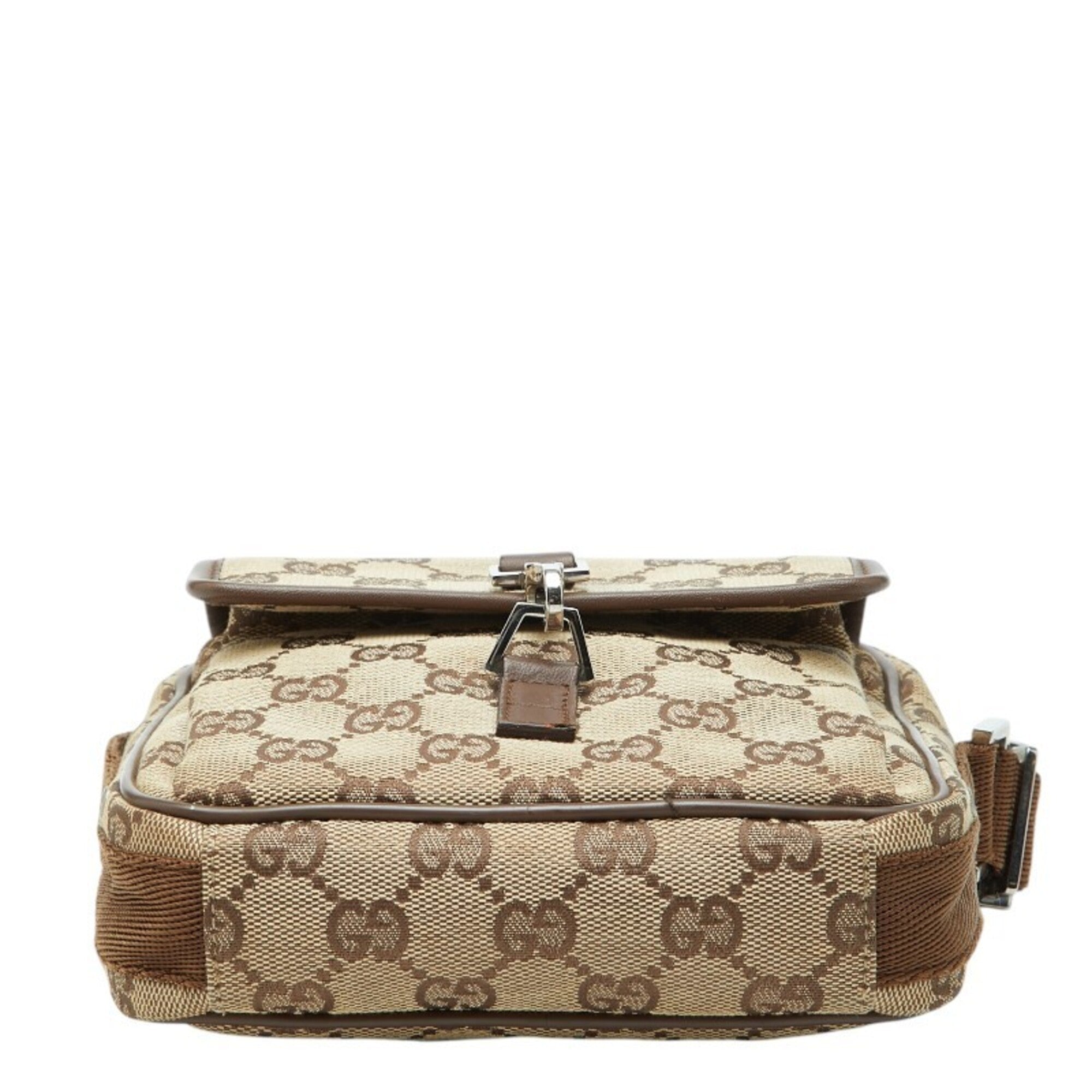 Gucci Beige Brown Canvas Leather Shoulder Bag (Pre-Owned)