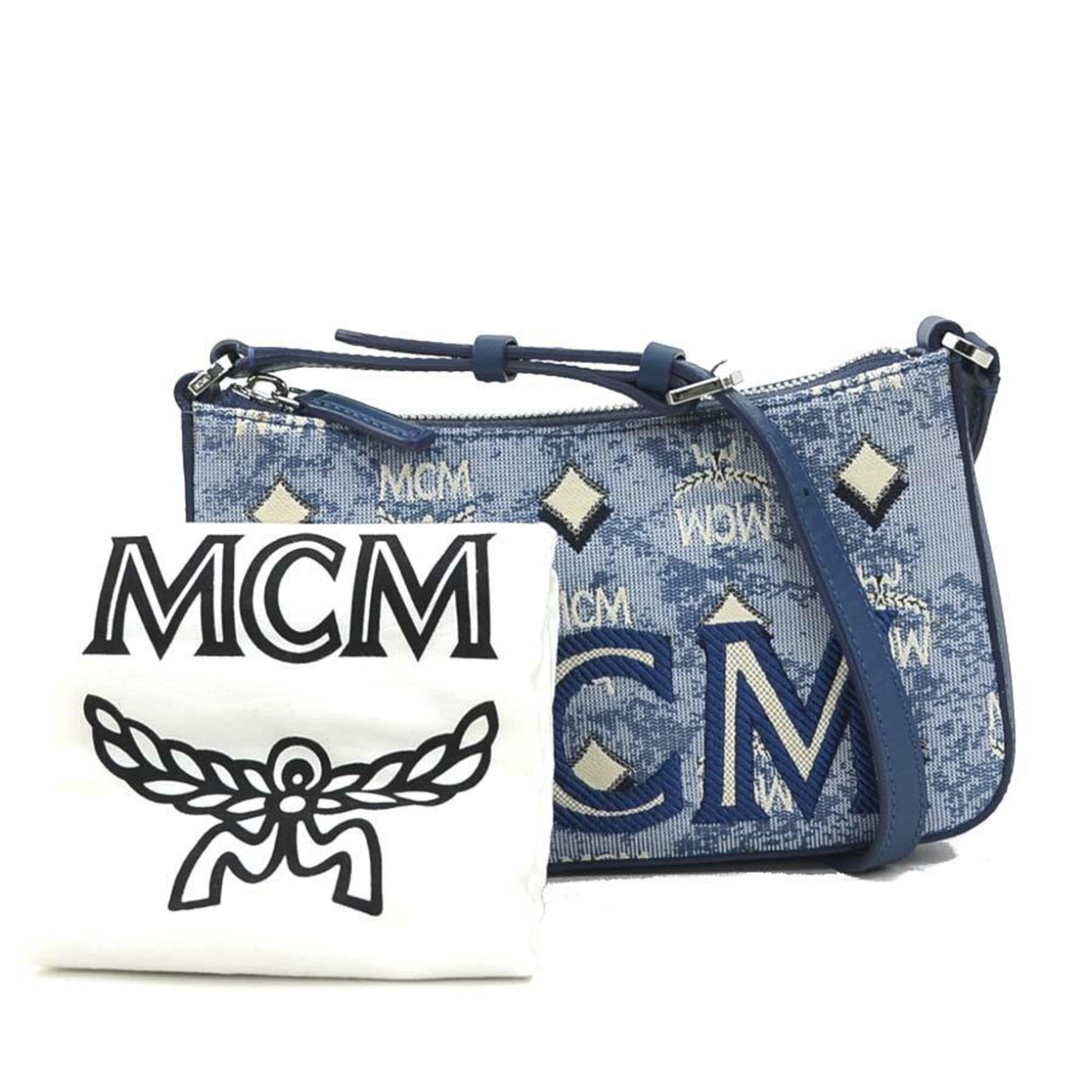 Mcm Blue Canvas Leather Shoulder Bag (Pre-Owned)