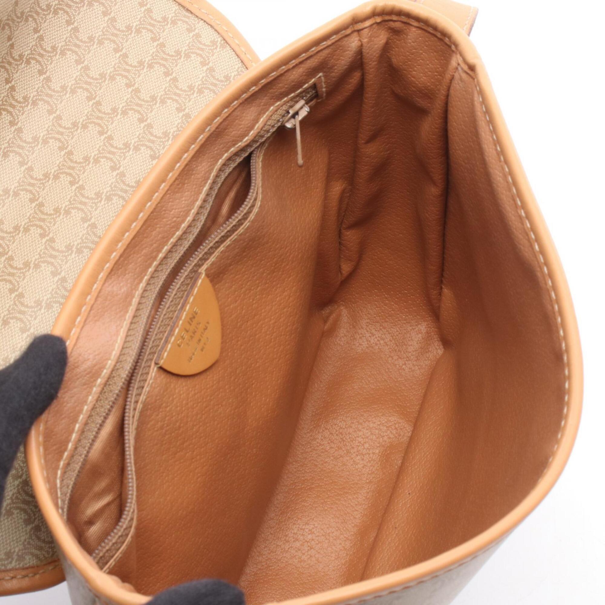 Celine Beige Brown Coated Canvas Leather Handbag Shoulder Bag (Pre-Owned)