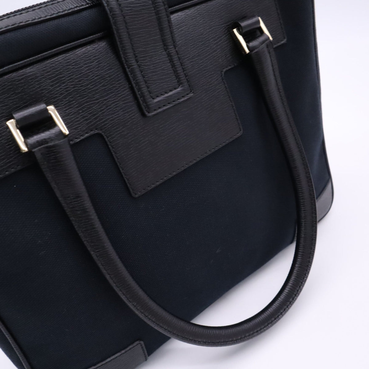Gucci Black Navy Canvas Leather Handbag (Pre-Owned)