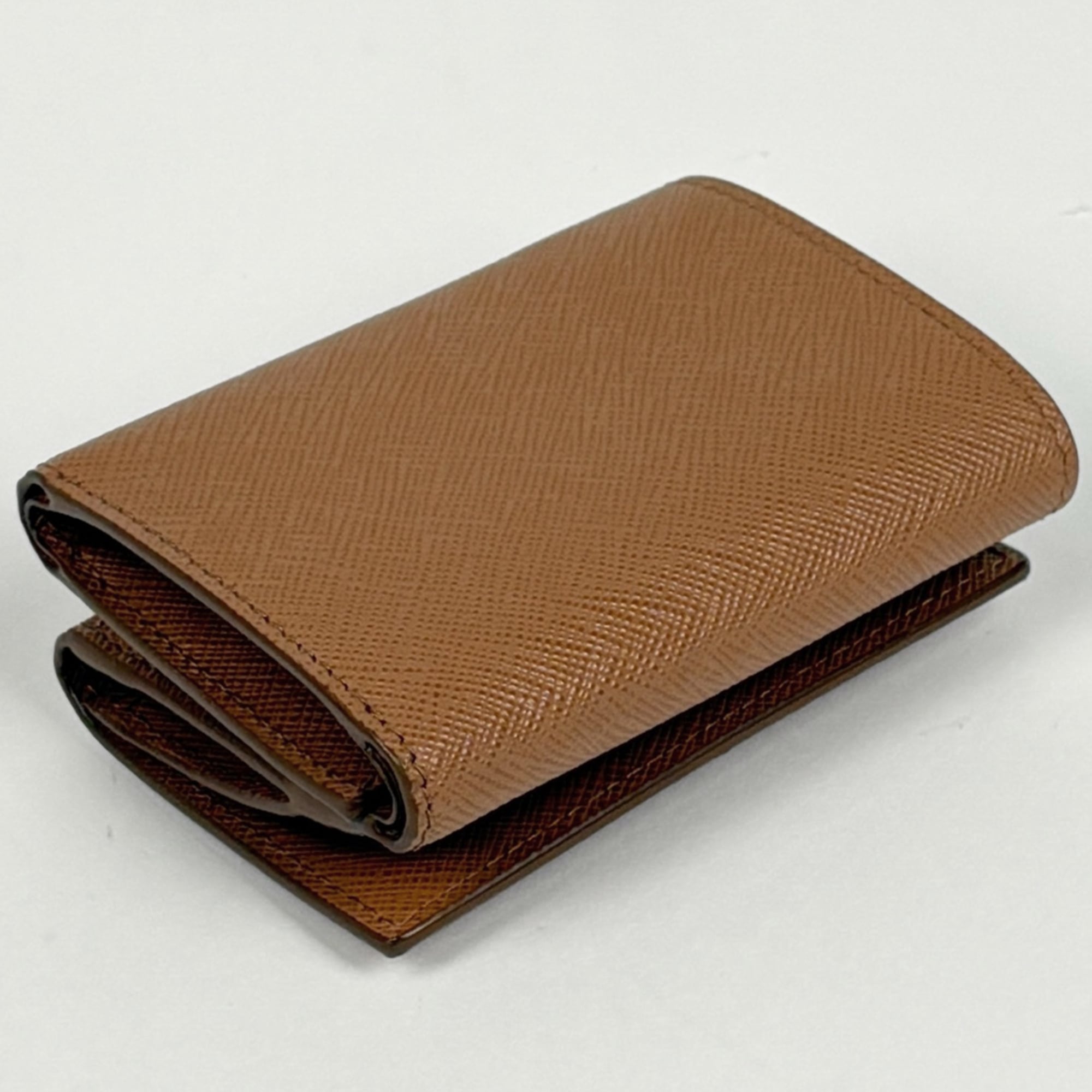 Prada Brown Saffiano Triangle Leather Wallet (Tri-Fold) (Pre-Owned)