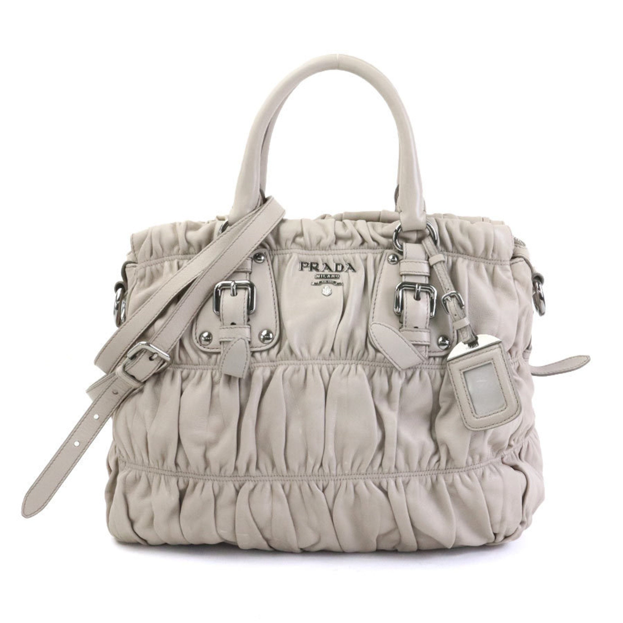 Prada Grayish Leather Handbag Shoulder Bag (Pre-Owned)