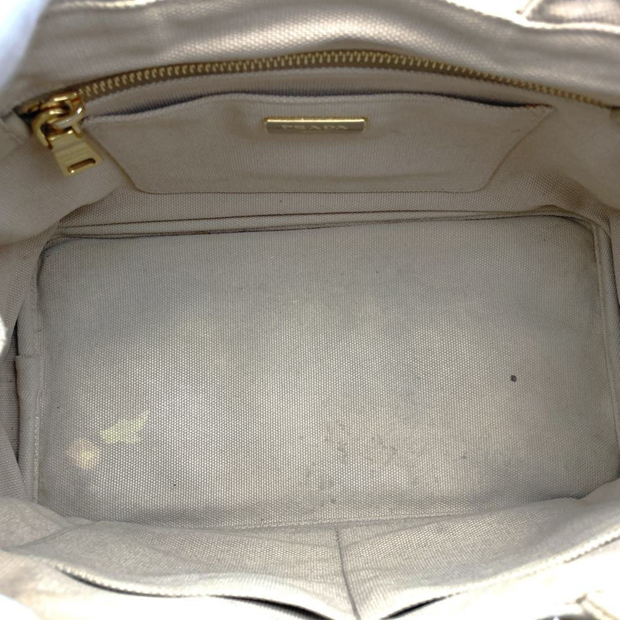 Prada Beige Ivory Canvas Handbag Tote Bag (Pre-Owned)