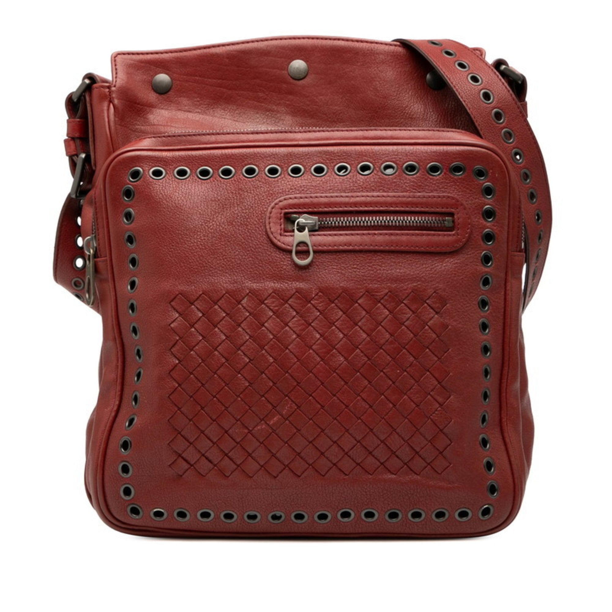 Bottega Veneta Red Color Leather Shoulder Bag (Pre-Owned)