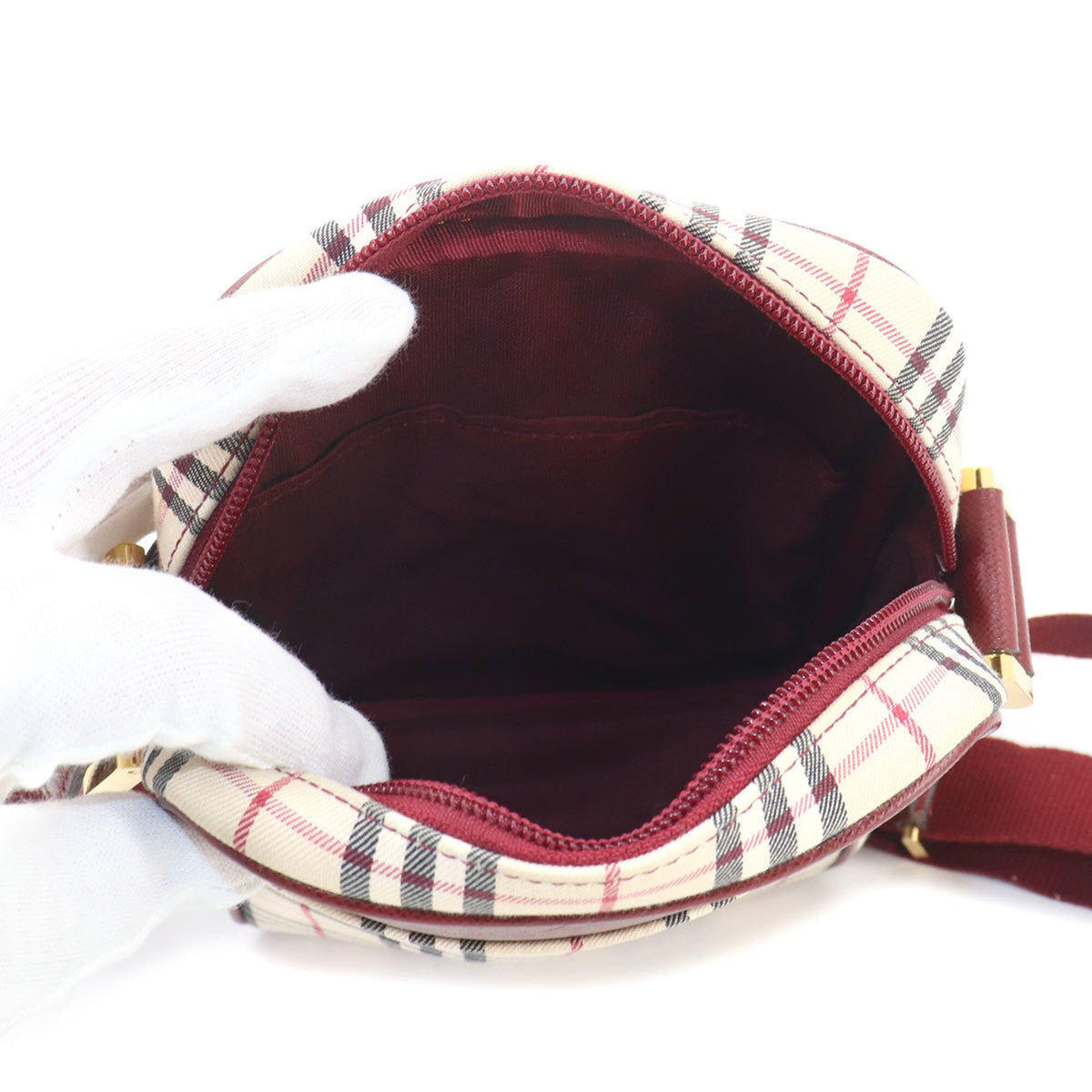 Burberry Beige Bordeaux Canvas Leather Shoulder Bag (Pre-Owned)