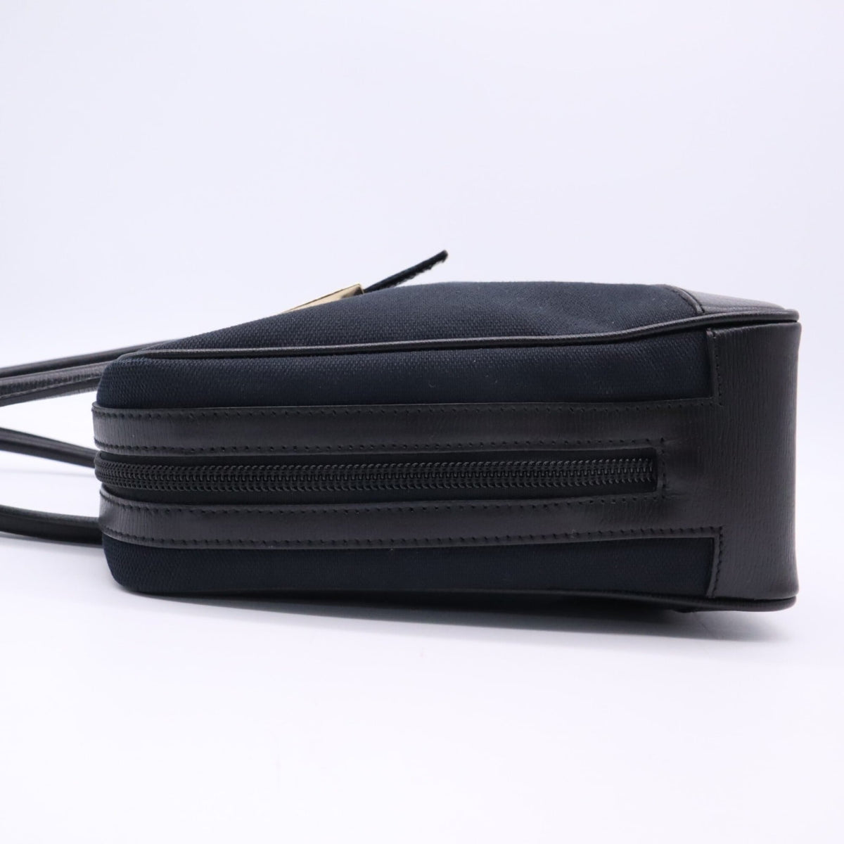 Gucci Black Navy Canvas Leather Handbag (Pre-Owned)
