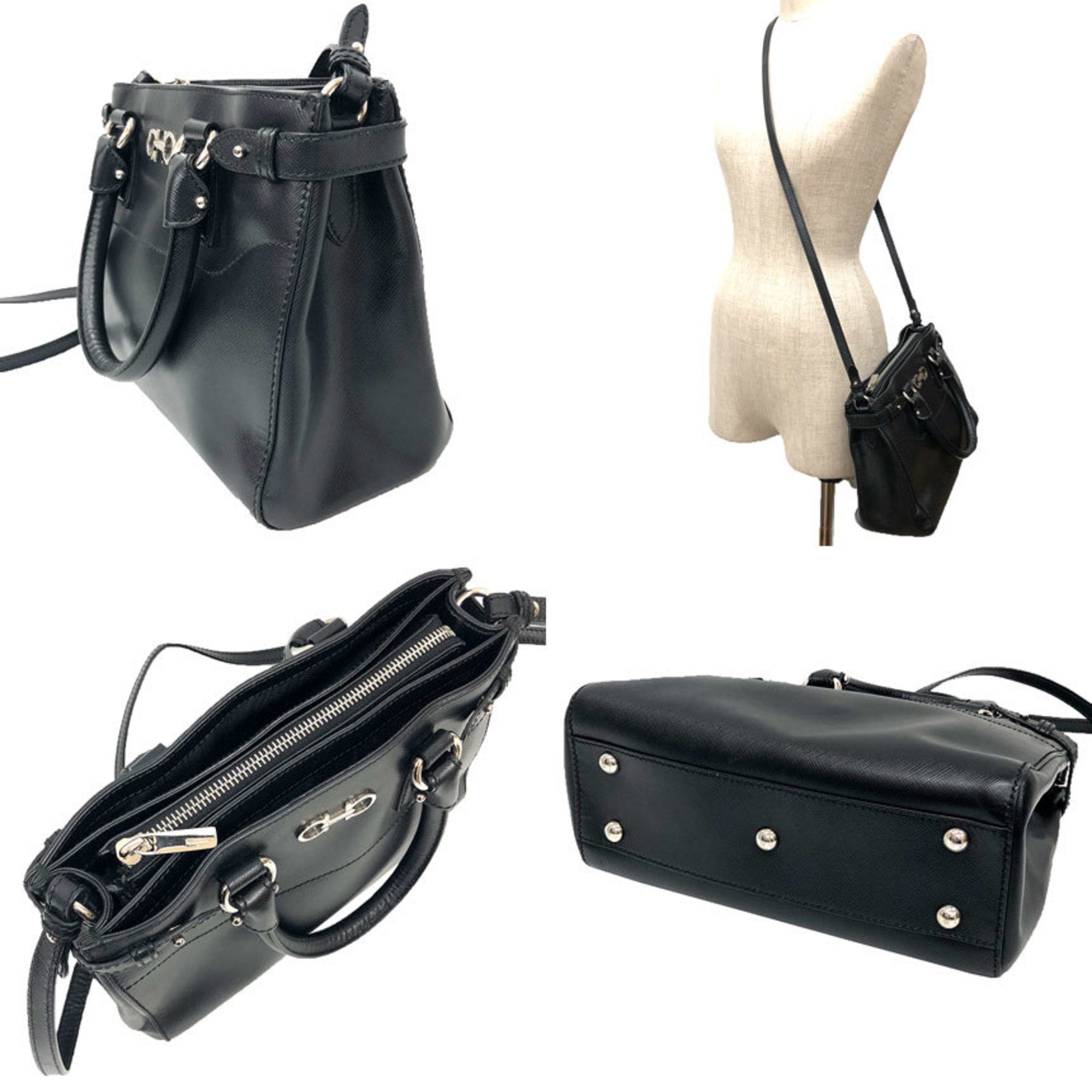 Salvatore Ferragamo Black Leather Shoulder Bag Tote Bag (Pre-Owned)