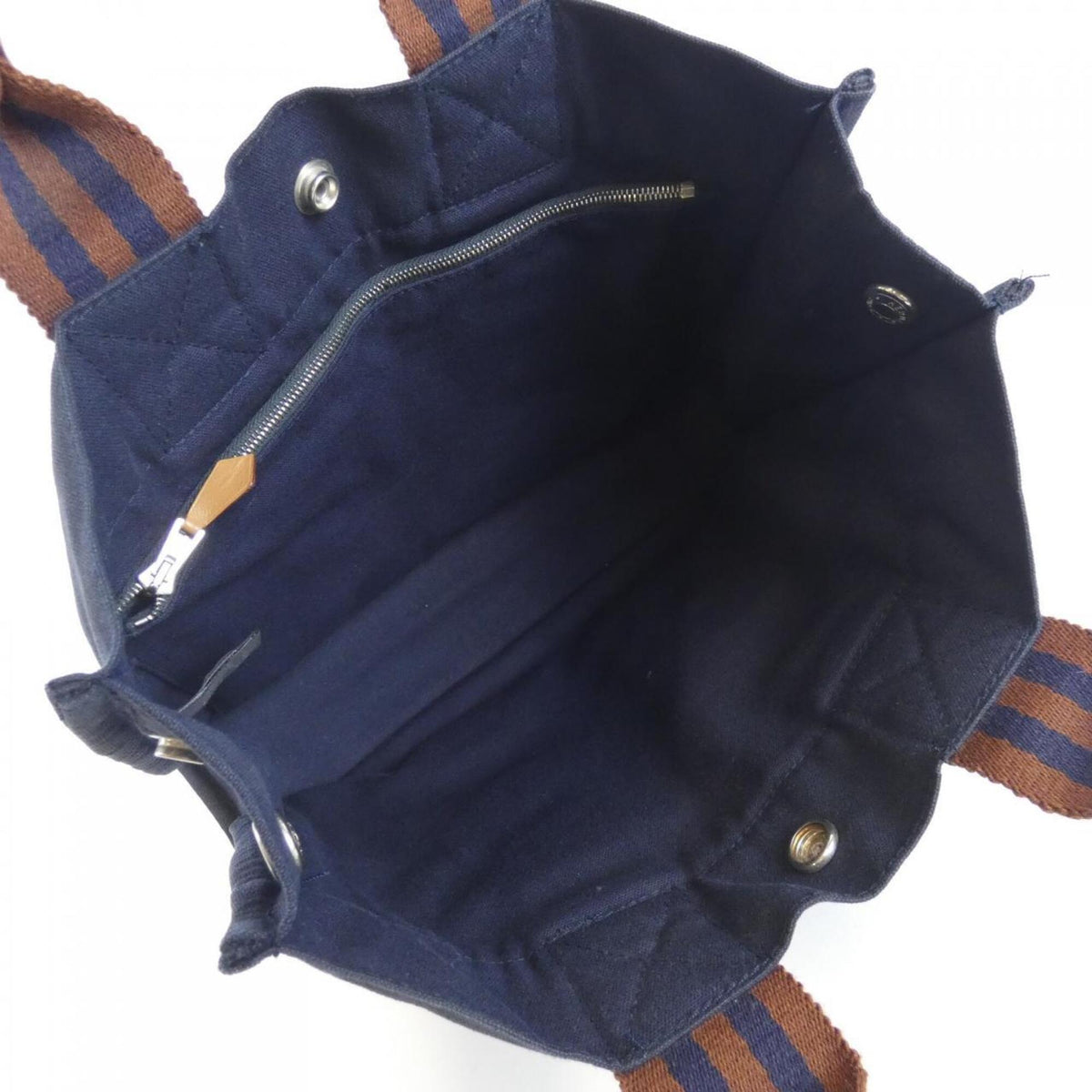Hermes Brown Navy Canvas Handbag (Pre-Owned)