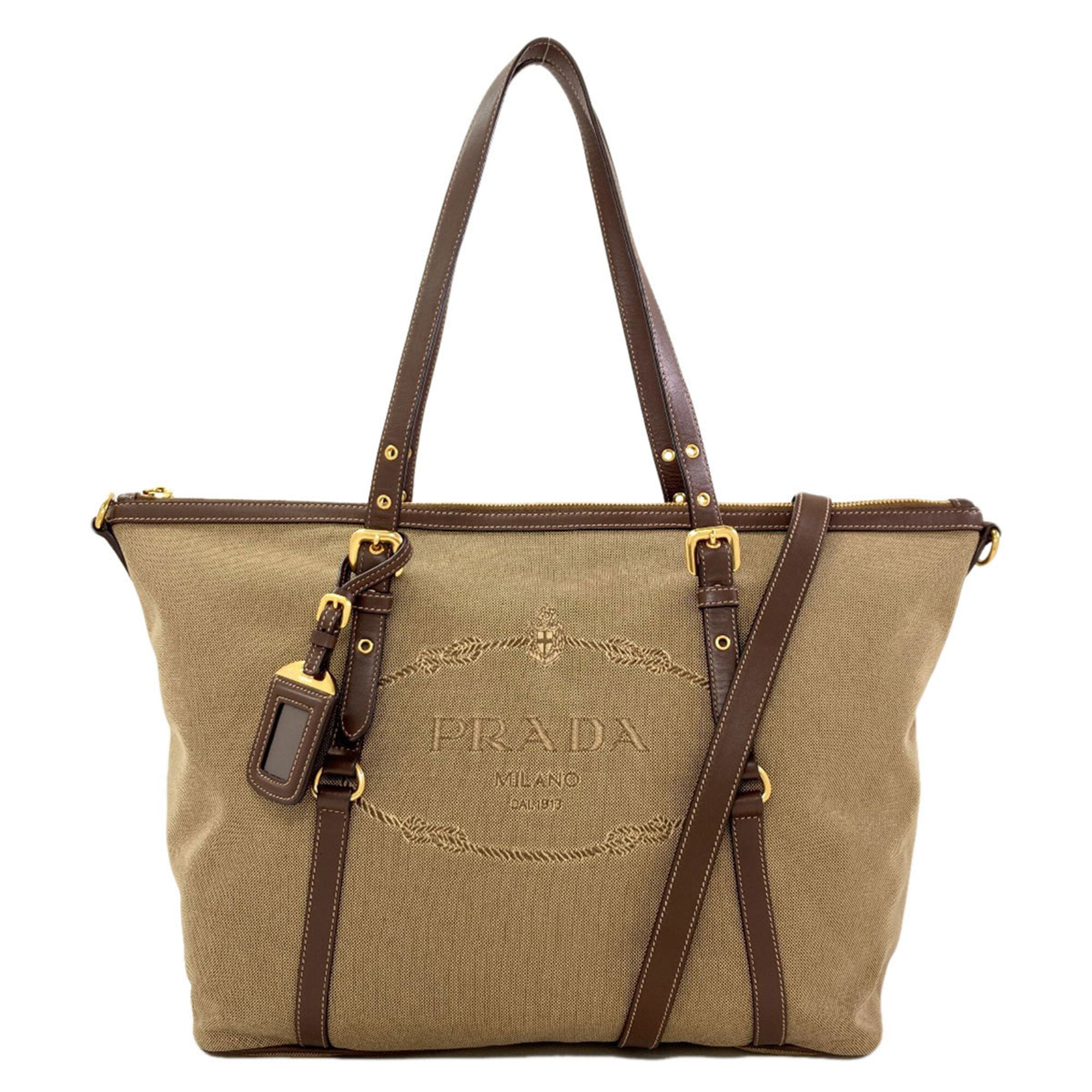 Prada Brown Canvas Leather Tote Bag (Pre-Owned)